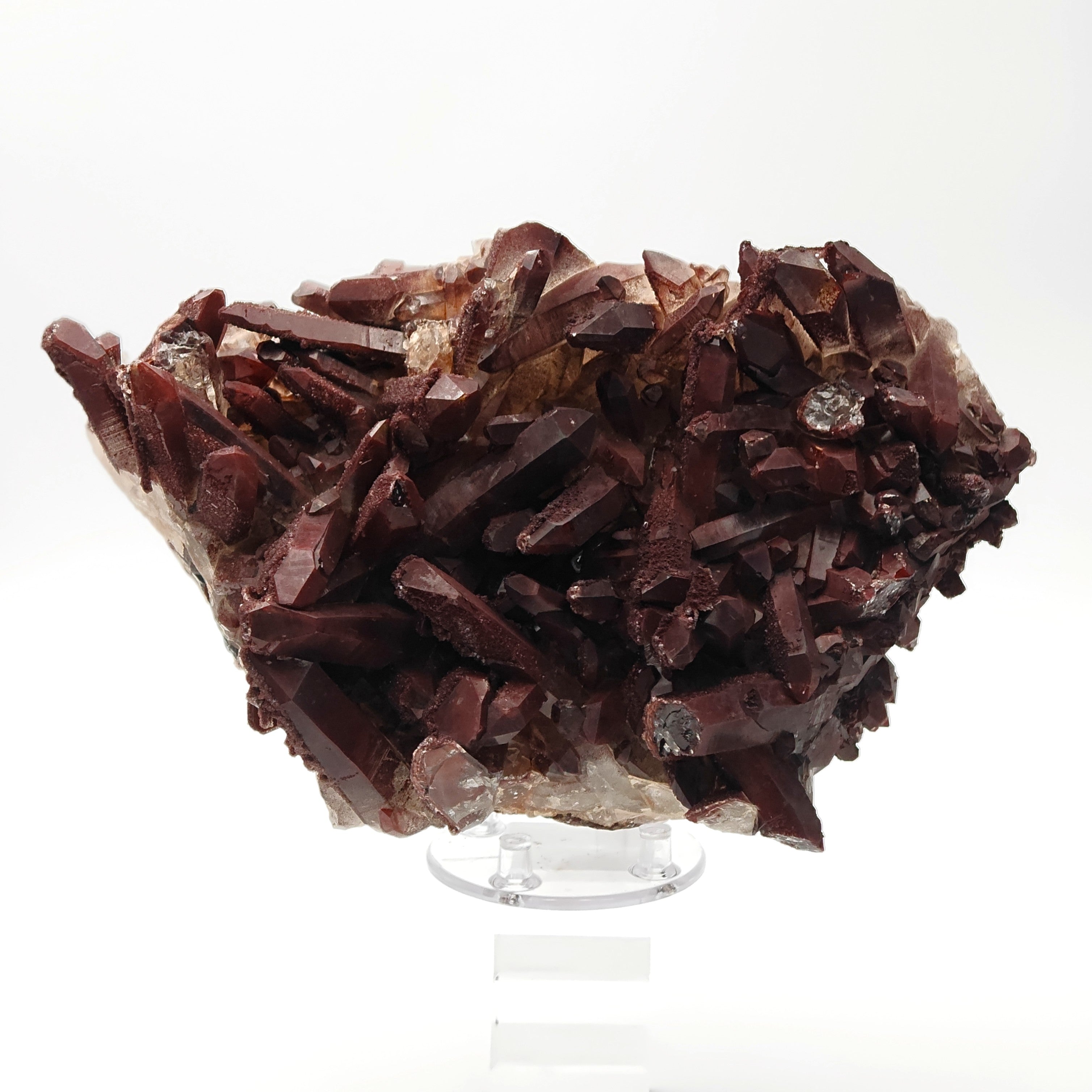 HEMATOID QUARTZ – Spectacular BORDEAUX Crystal Cluster with 7.5 cm Crystals, Morocco