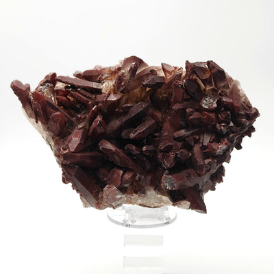 Side view of hematoid quartz crystal cluster from Morocco