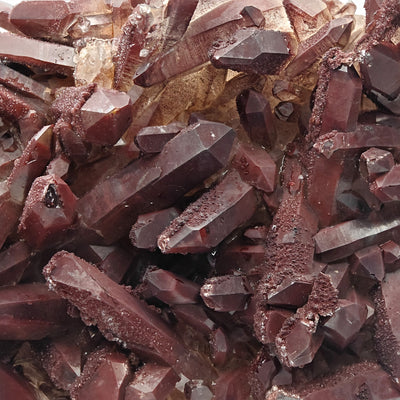 Detail of elongated hematoid quartz crystals with terminated points