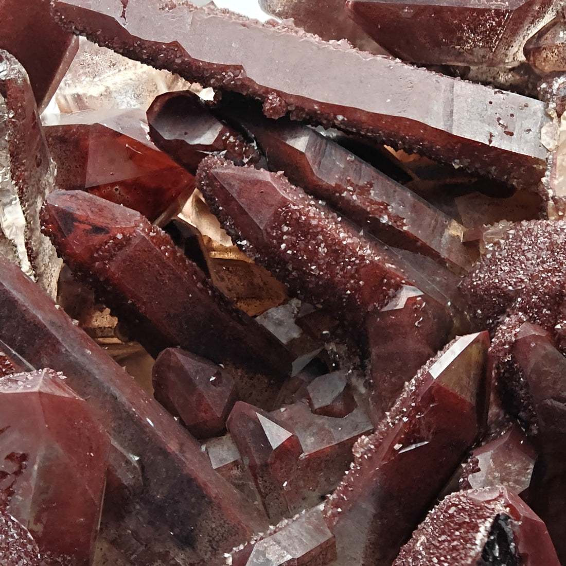 HEMATOID QUARTZ – Spectacular BORDEAUX Crystal Cluster with 7.5 cm Crystals, Morocco