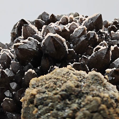 BLACK QUARTZ – Very Dark Smoky Quartz with golden PYRITE and DOLOMITE, Romania