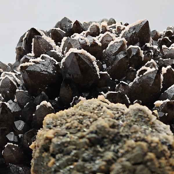 BLACK QUARTZ – Very Dark Smoky Quartz with golden PYRITE and DOLOMITE, Romania
