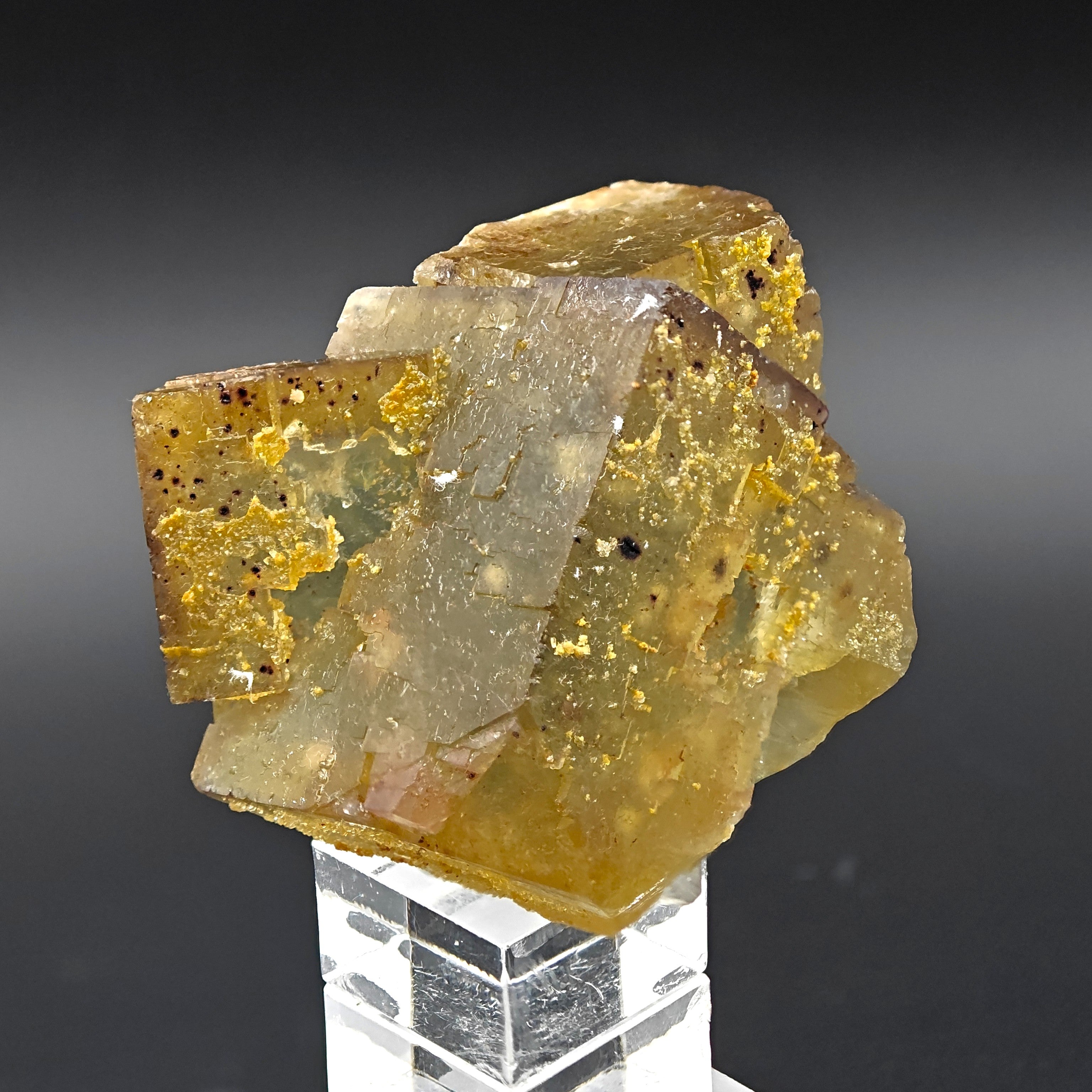 BICOLOR FLUORITE – Green & Yellow Cubic Crystals with PHANTOMS, Morocco