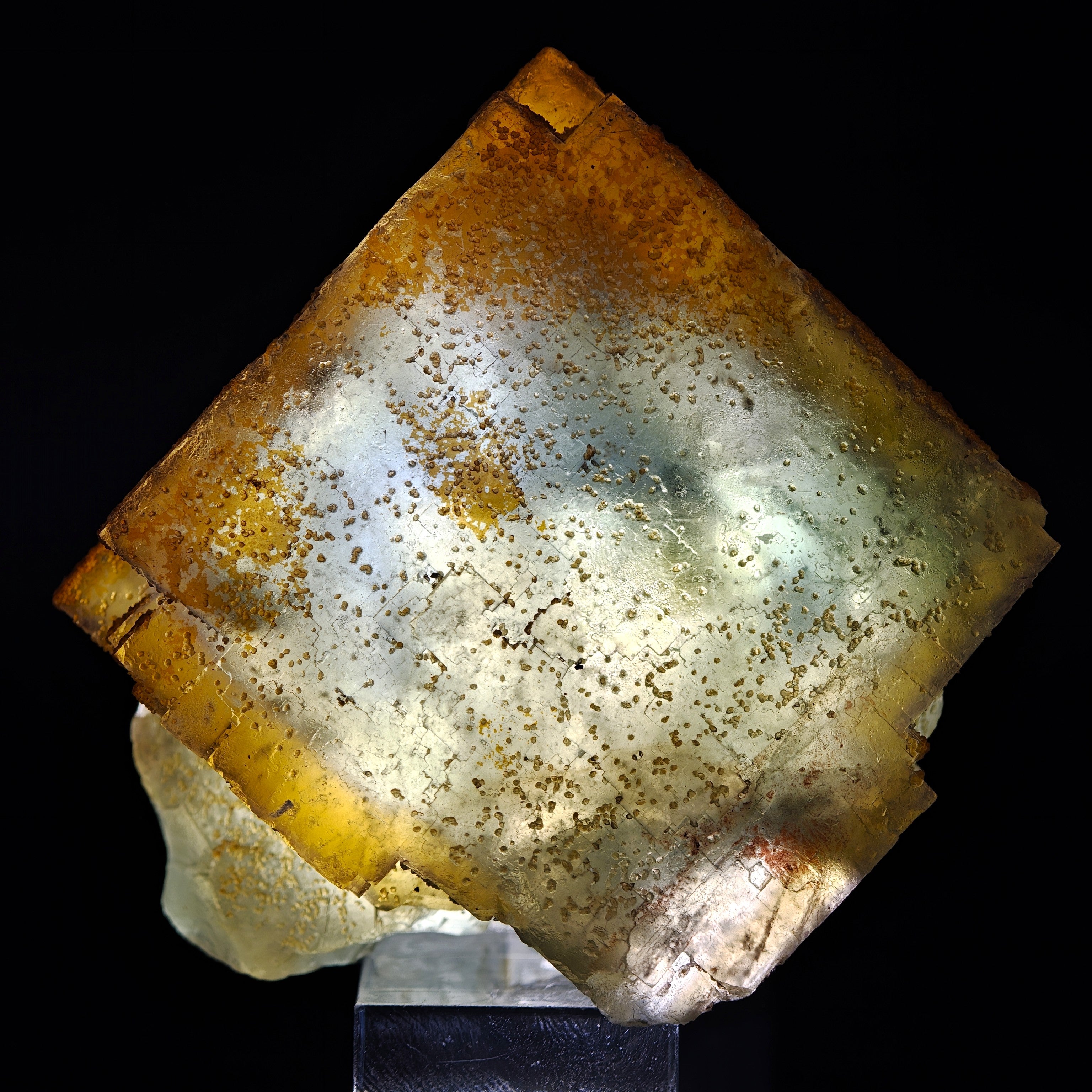BICOLOR FLUORITE – Large CUBIC Green Crystal with Yellow PHANTOMS from Morocco