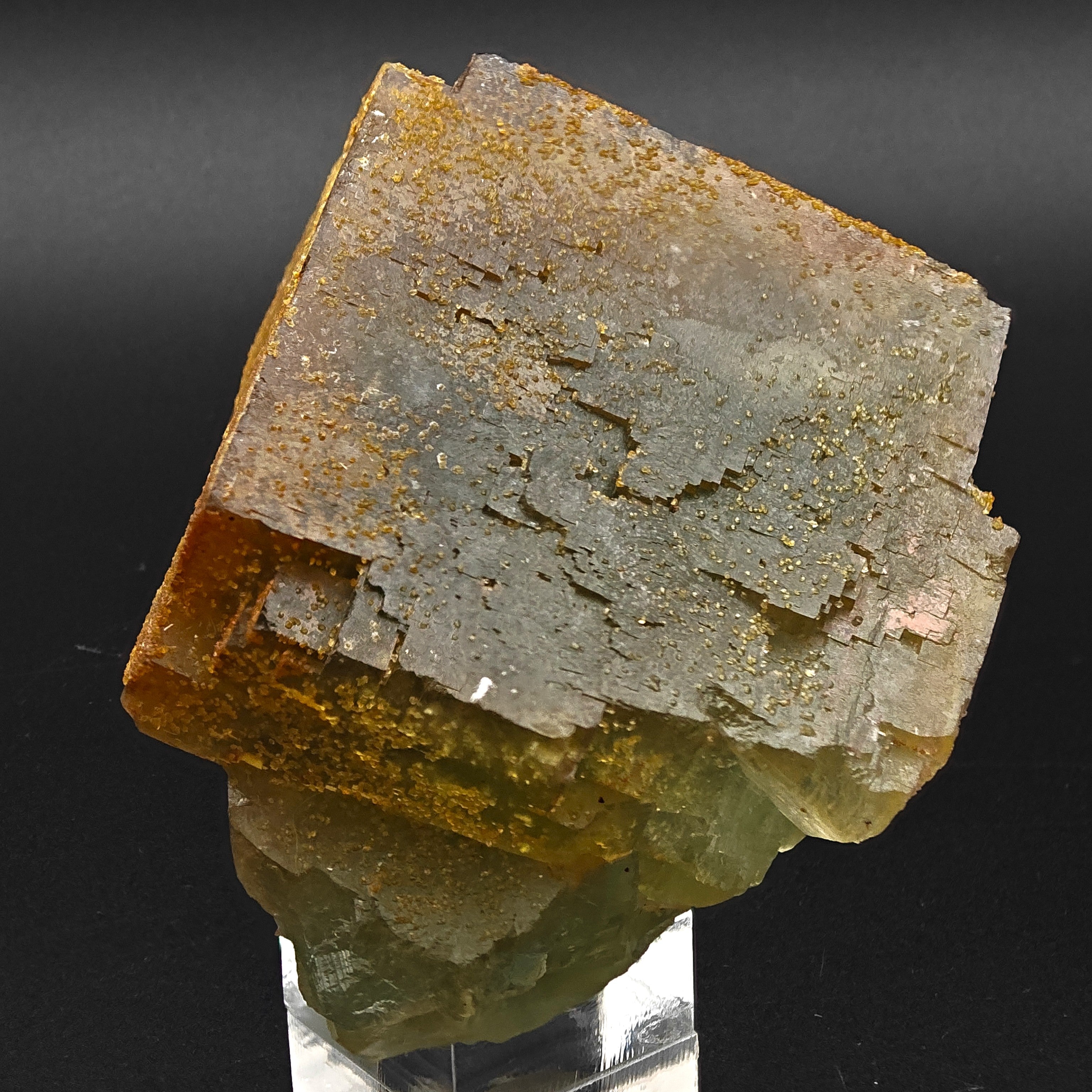 BICOLOR FLUORITE – Large CUBIC Green Crystal with Yellow PHANTOMS from Morocco