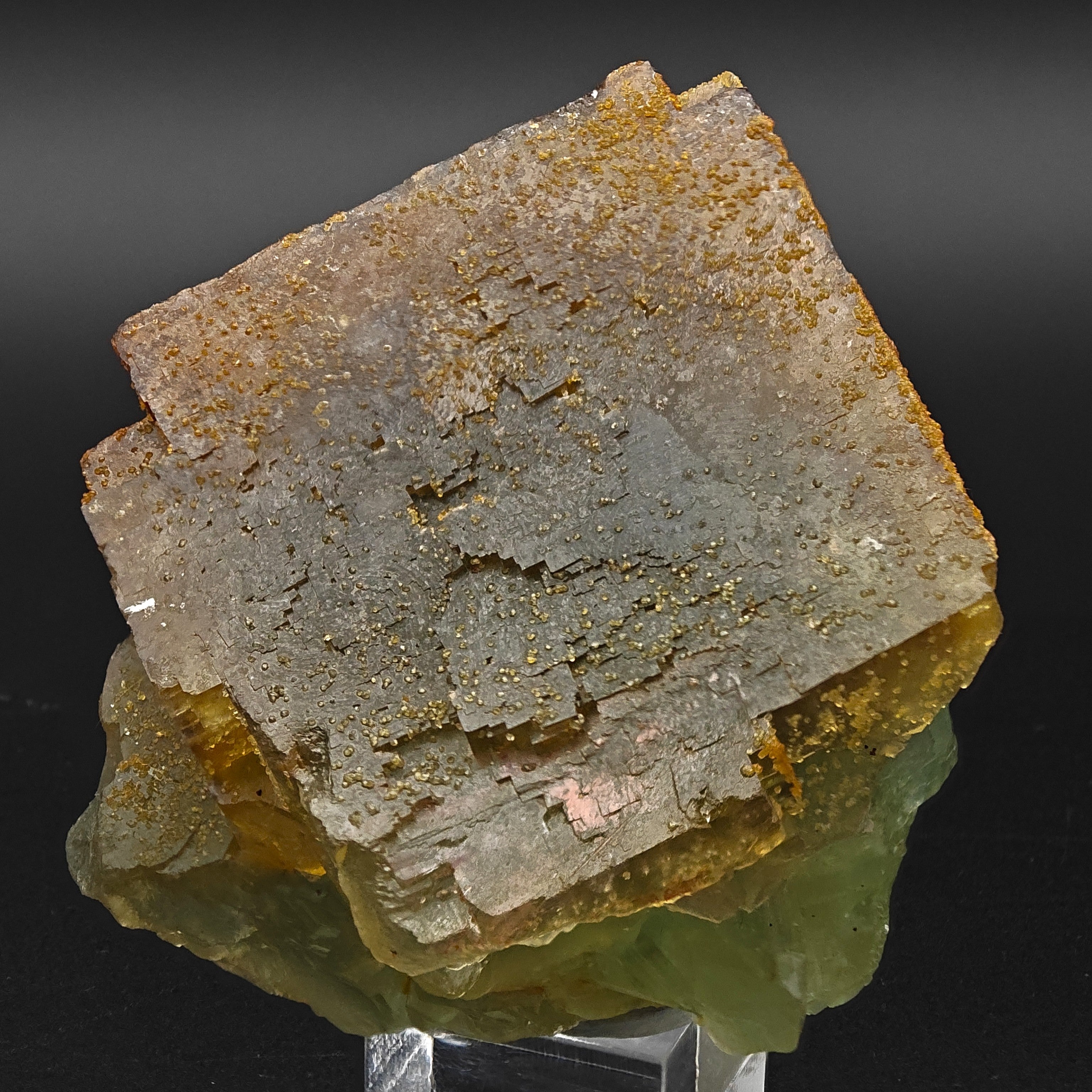 BICOLOR FLUORITE – Large CUBIC Green Crystal with Yellow PHANTOMS from Morocco