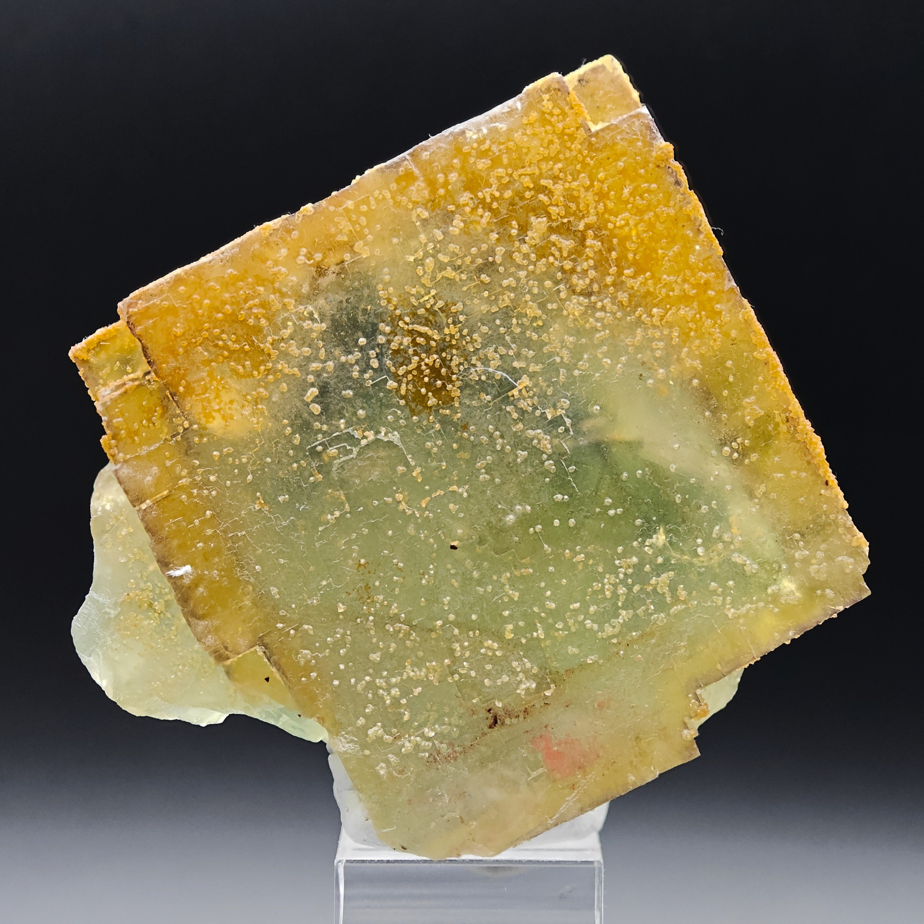 BICOLOR FLUORITE – Large CUBIC Green Crystal with Yellow PHANTOMS from Morocco