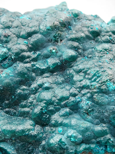 Close-up of lustrous blue chrysocolla botryoidal crust, Lubumbashi, Congo