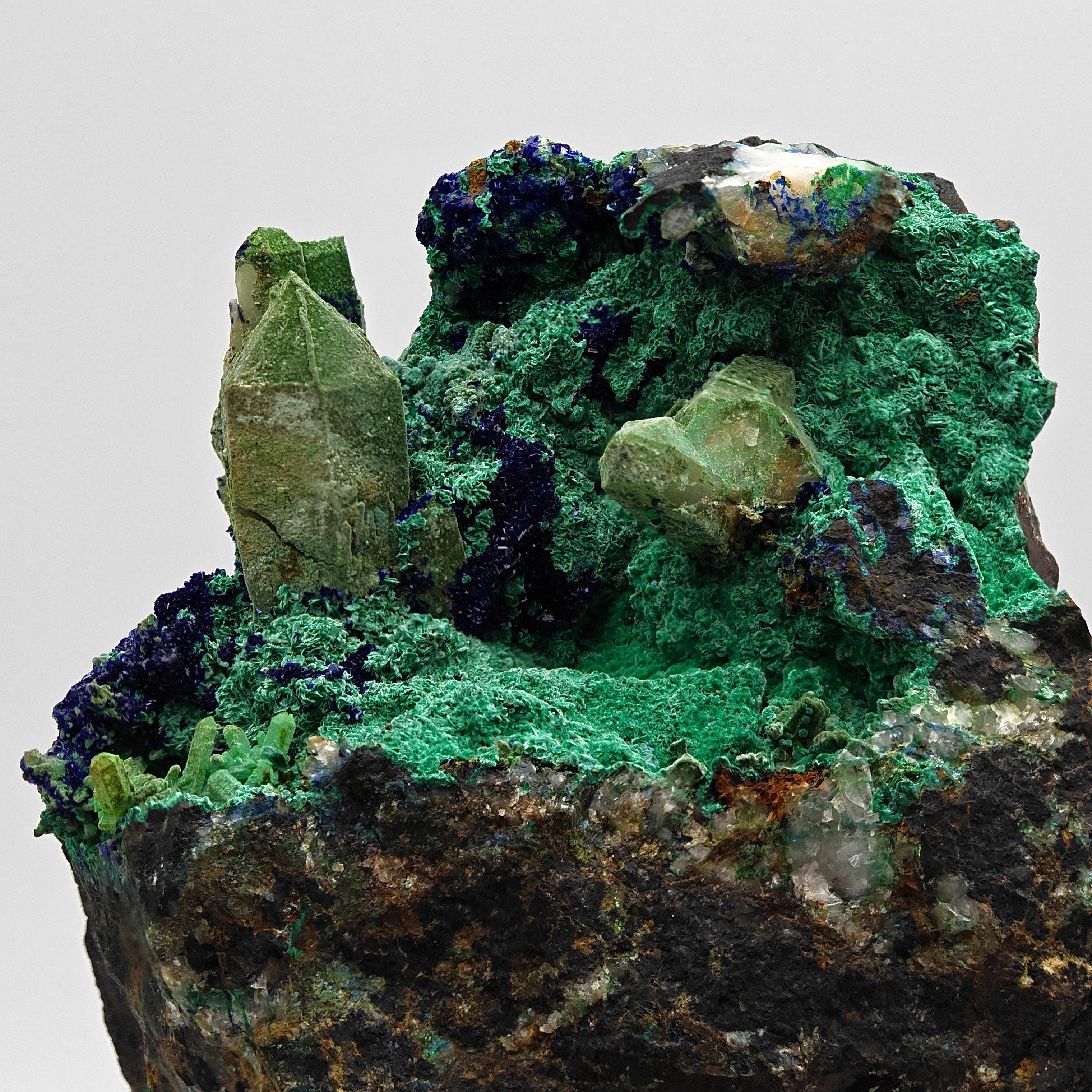 QUARTZ, AZURITE & MALACHITE – Vivid Blue-Green Crystals, M'Ssici, Morocco
