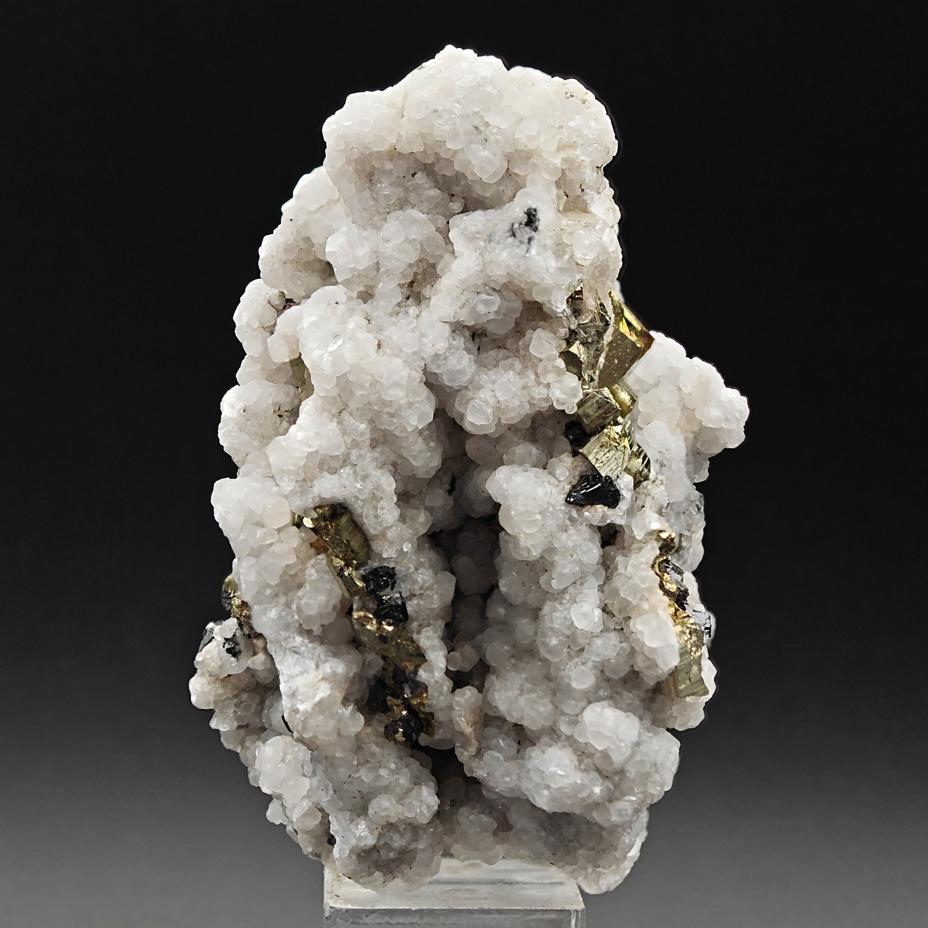 PYRITE, CALCITE & SPHALERITE – Lustrous Golden Crystals, Huanzala Mine, Peru