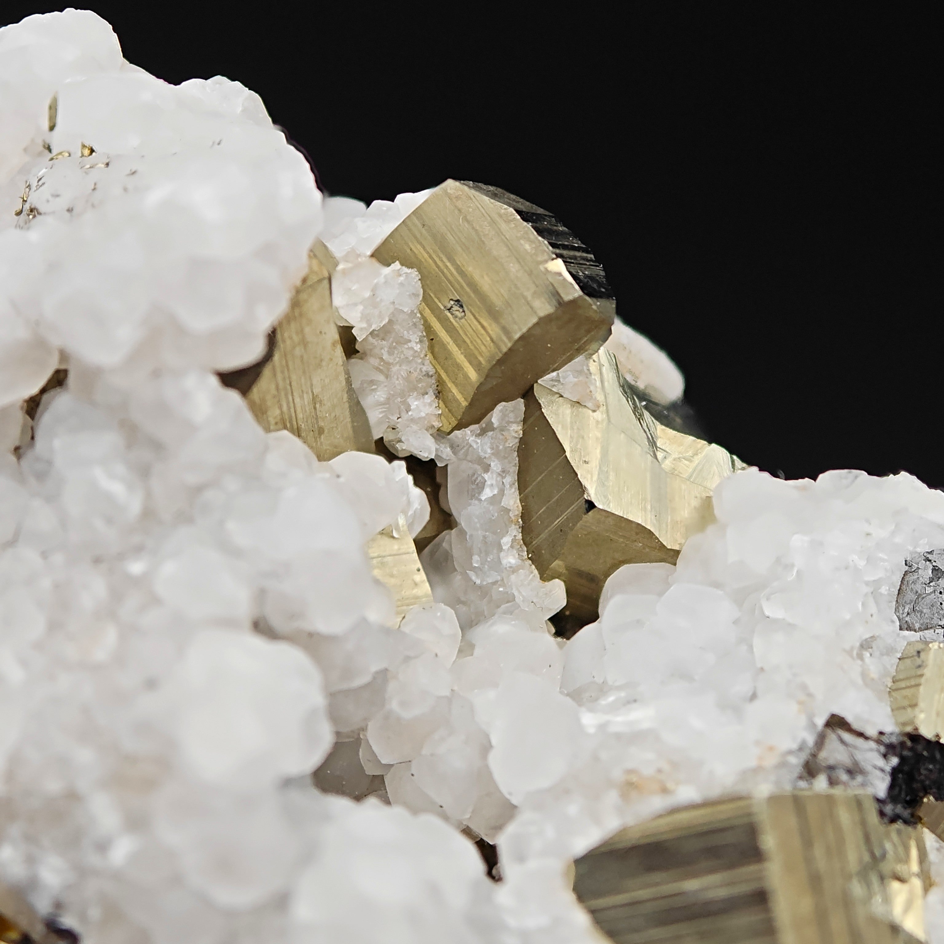 PYRITE, CALCITE & SPHALERITE – Lustrous Golden Crystals, Huanzala Mine, Peru