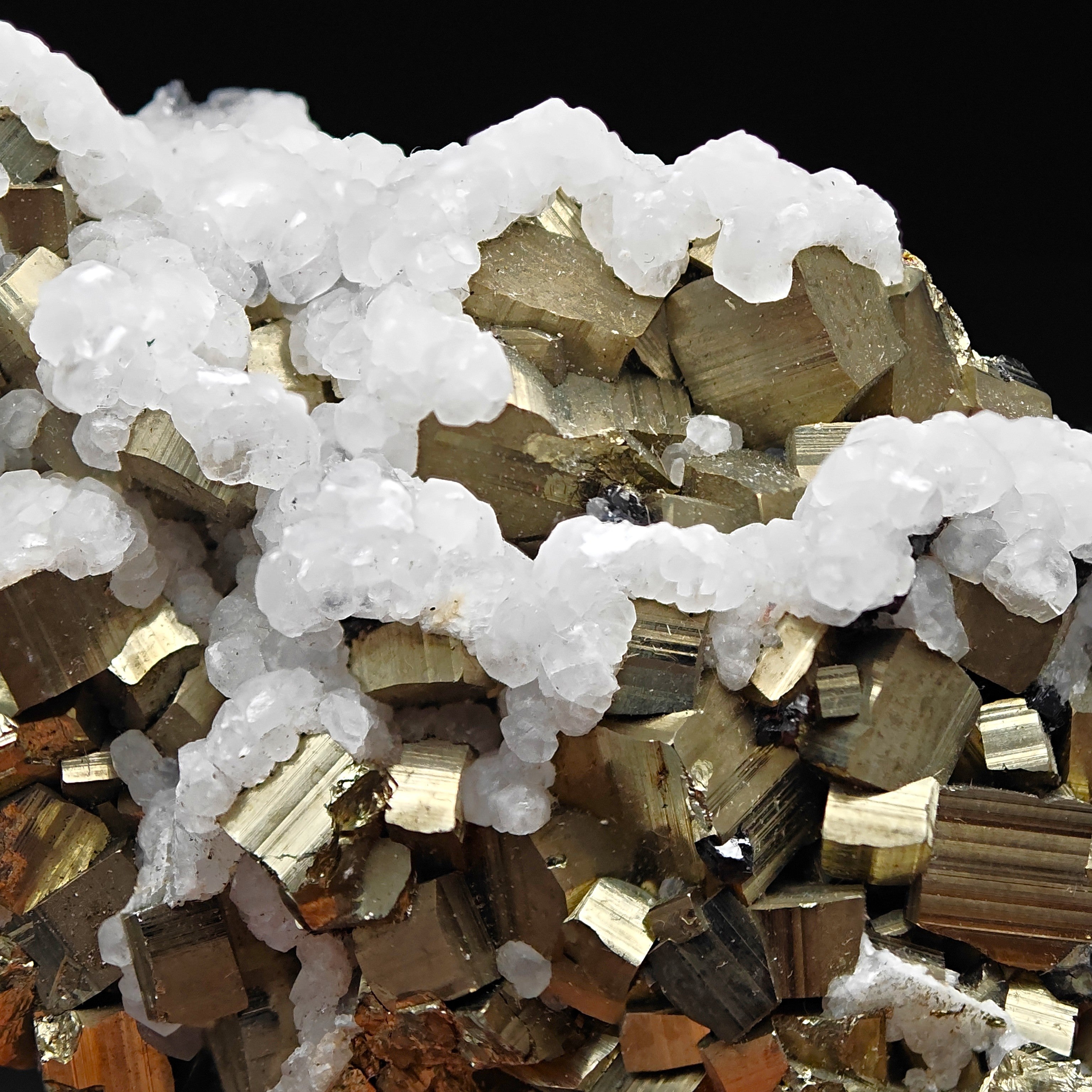 PYRITE, CALCITE & SPHALERITE – Lustrous Golden Crystals, Huanzala Mine, Peru