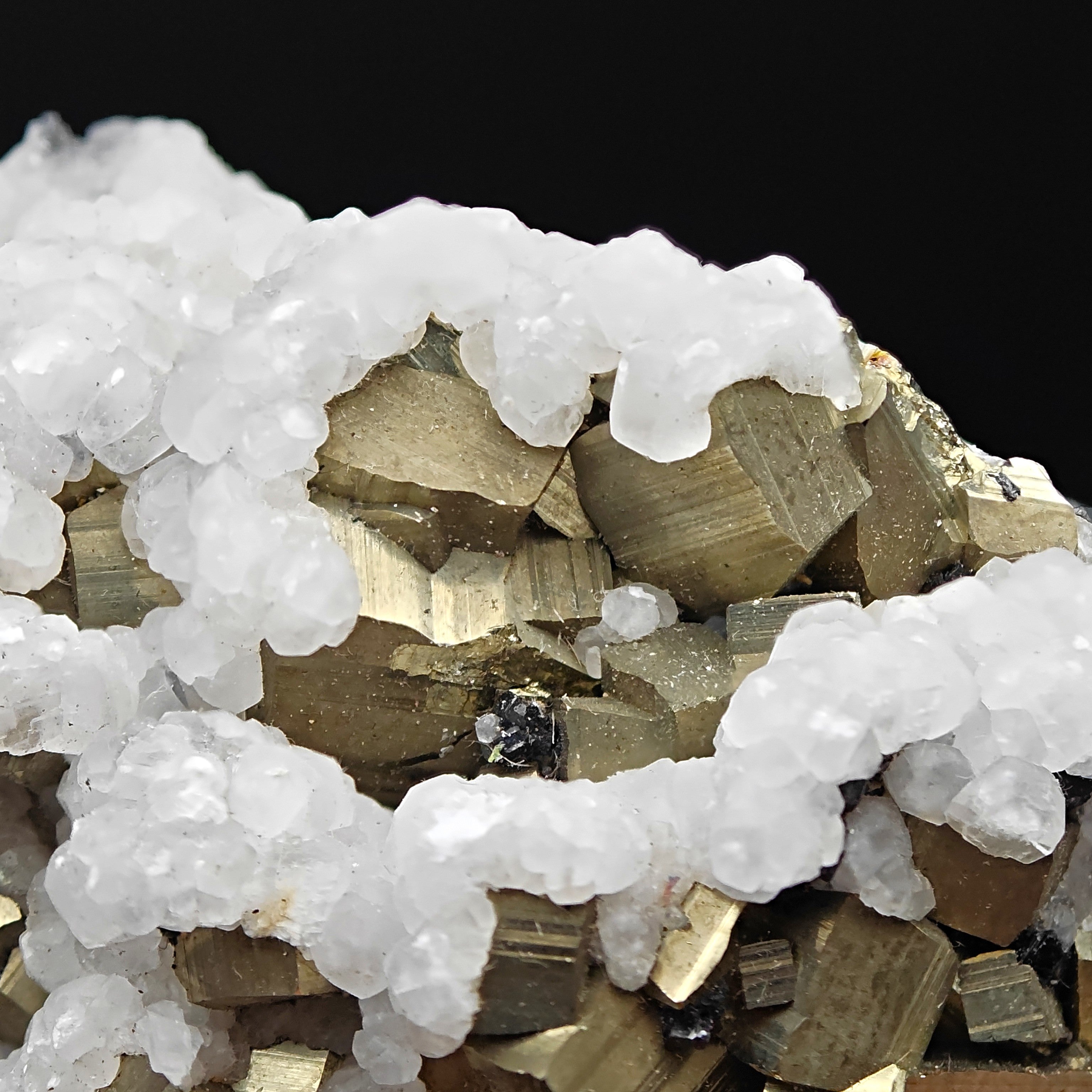 PYRITE, CALCITE & SPHALERITE – Lustrous Golden Crystals, Huanzala Mine, Peru
