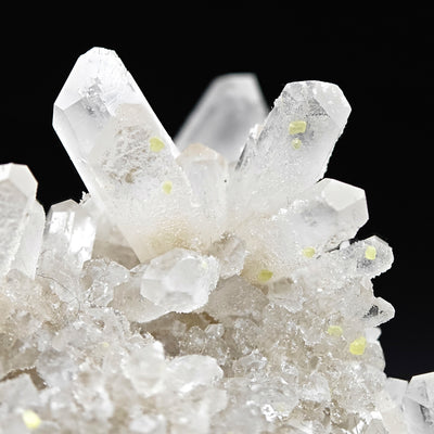 Detail of quartz-like translucent Celestine crystals with Sulfur inclusions