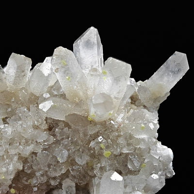Close-up of Celestine crystal points with native Sulfur crystals, Sicily