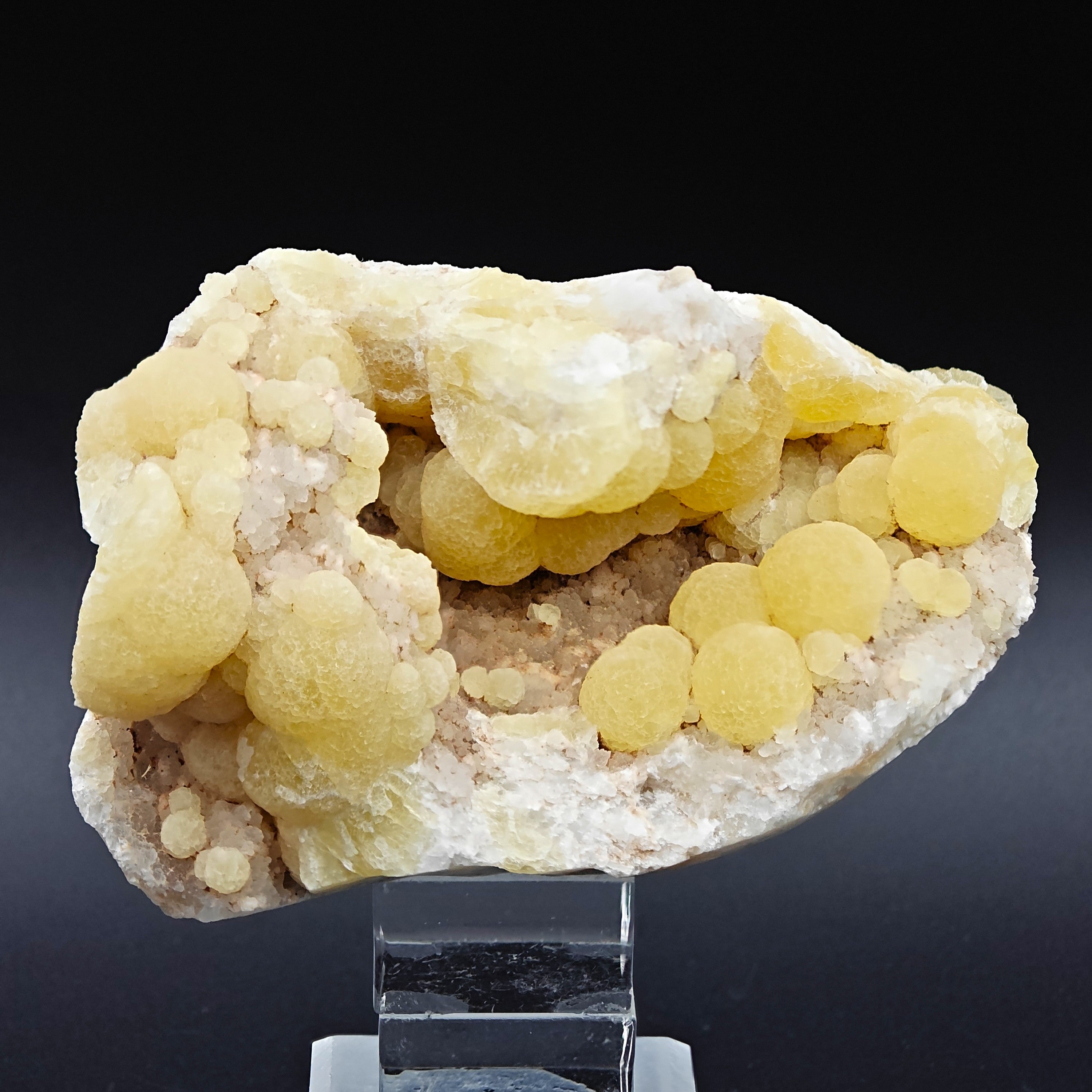 FLUORITE – Spherical Golden-Yellow Crystals on Quartz, Zhejiang, China
