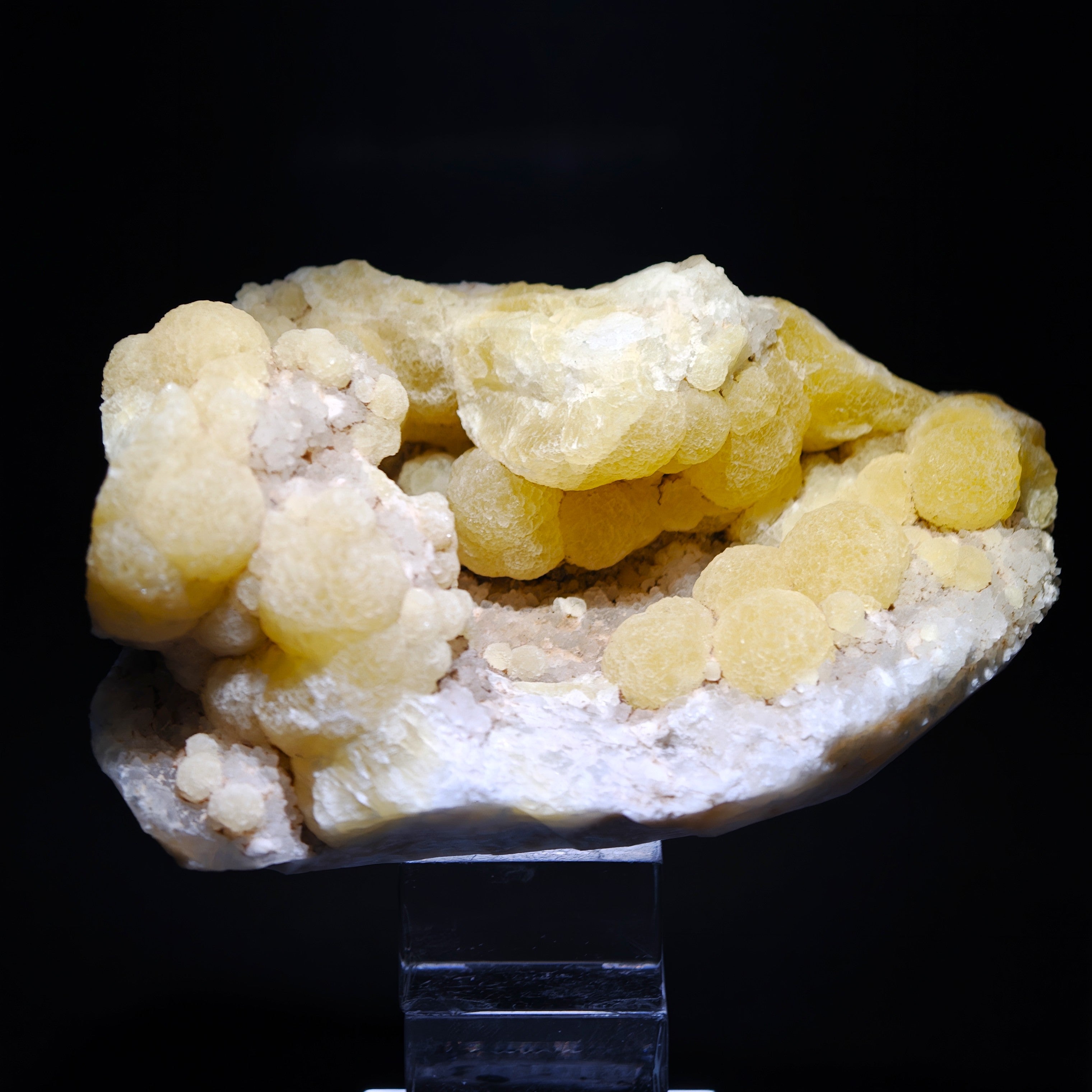 FLUORITE – Spherical Golden-Yellow Crystals on Quartz, Zhejiang, China