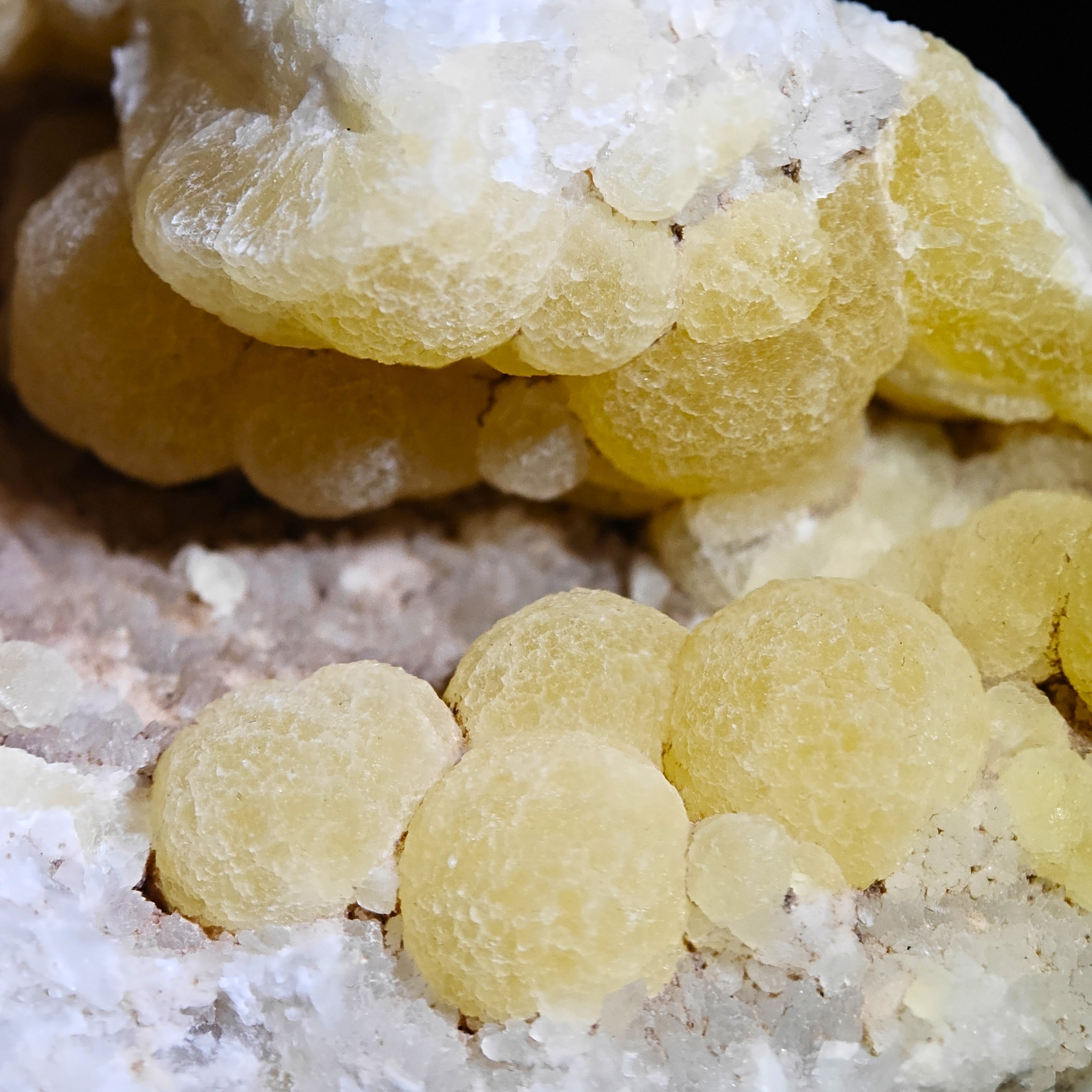 FLUORITE – Spherical Golden-Yellow Crystals on Quartz, Zhejiang, China