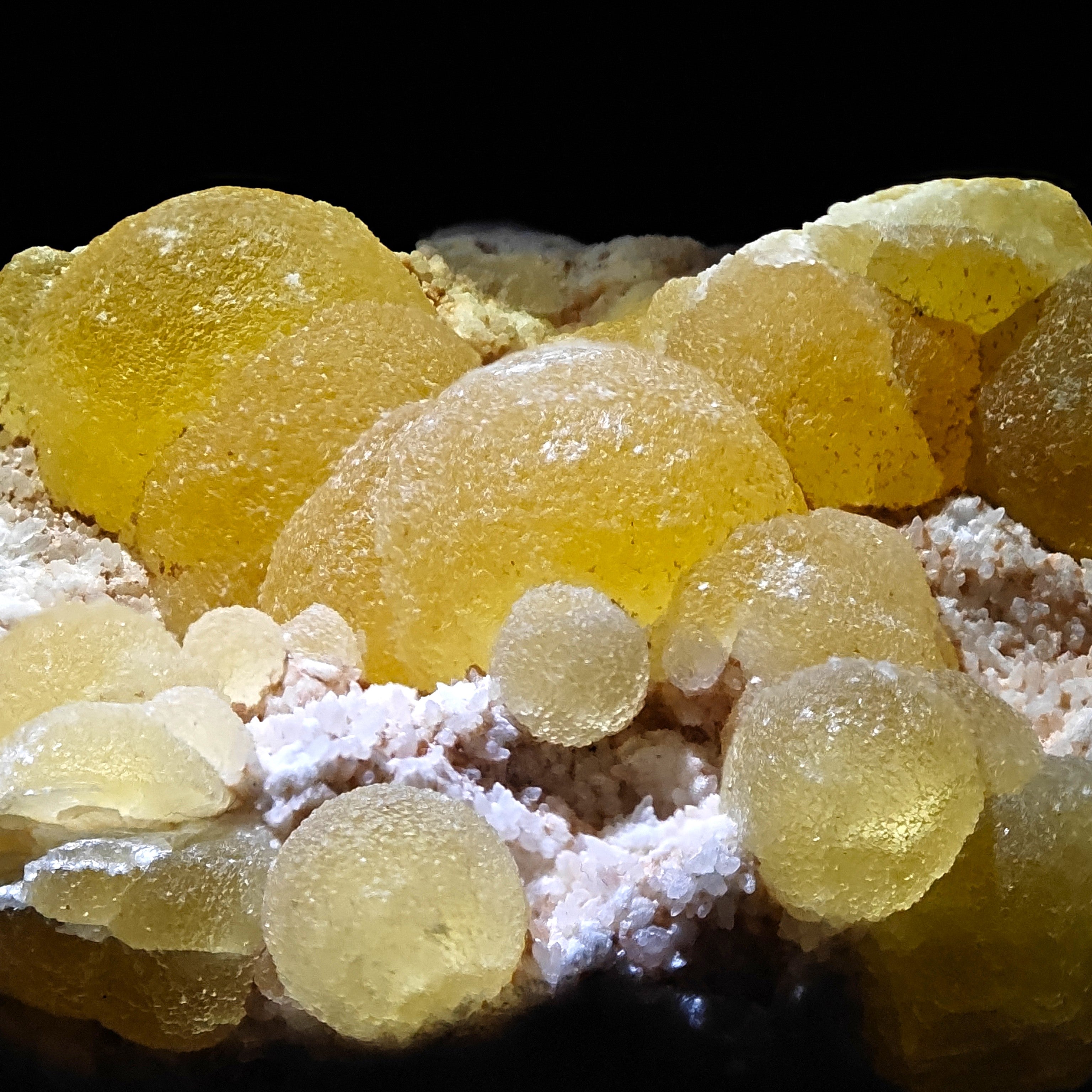 FLUORITE – Rare Golden Yellow Spherical Crystals, Qingwan Mine, China