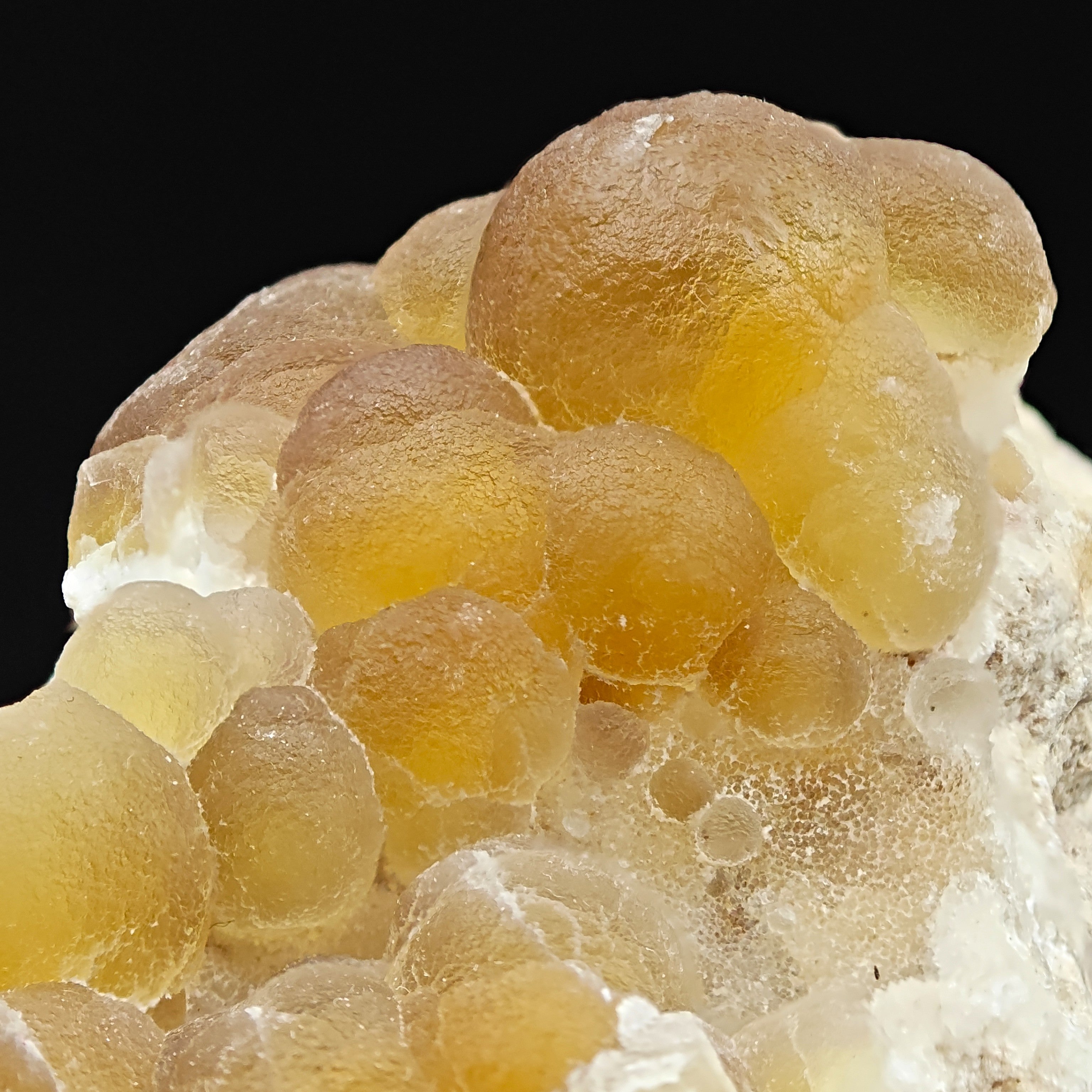 FLUORITE – Spherical Golden Yellow Crystals on Quartz, Zhejiang, China