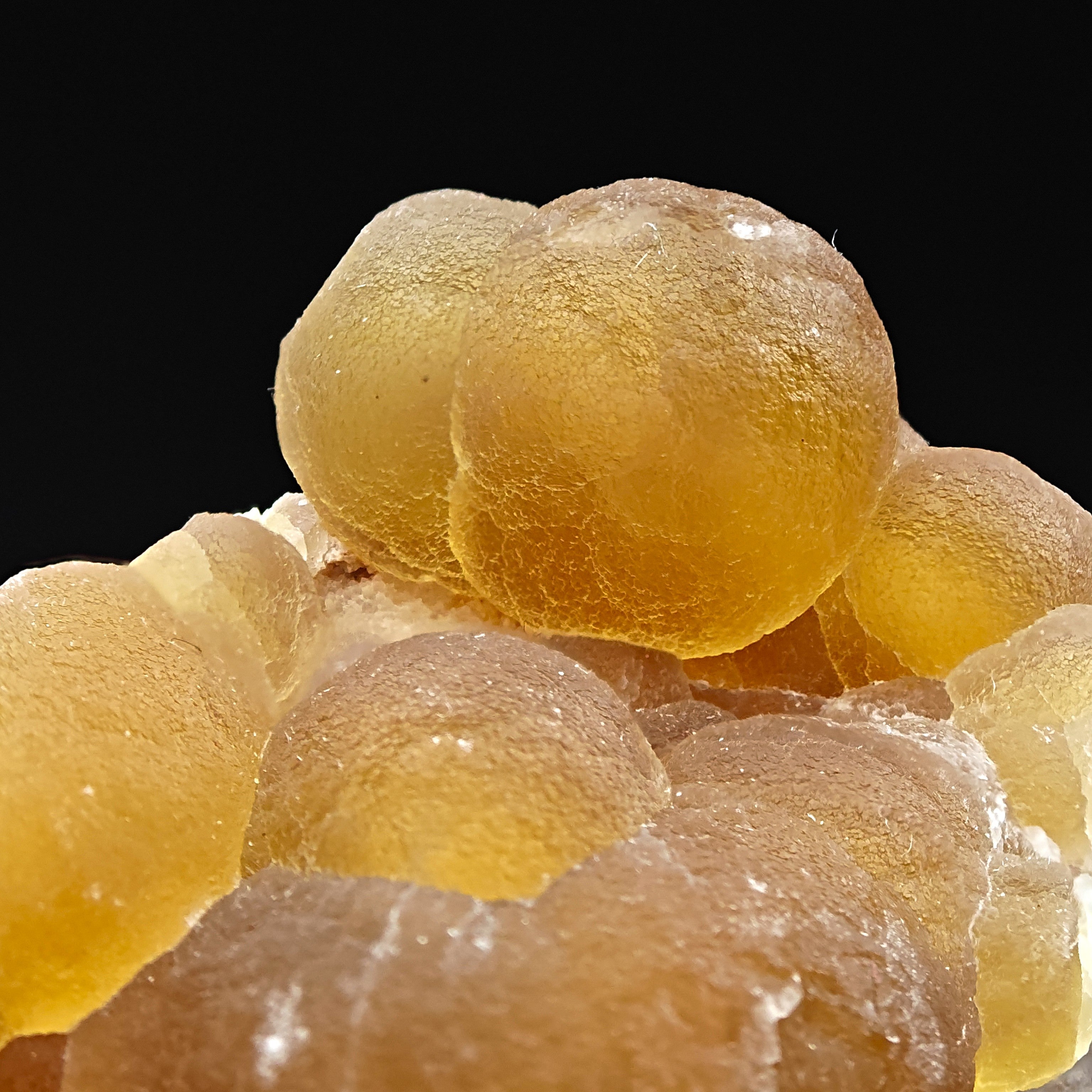 FLUORITE – Spherical Golden Yellow Crystals on Quartz, Zhejiang, China