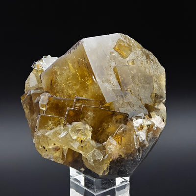 Front view of golden cubic fluorite crystal cluster, Huairou District, China