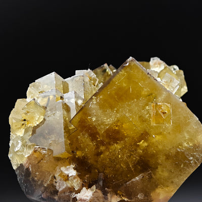 Detail of golden fluorite cube with small included crystals, Beijing, China