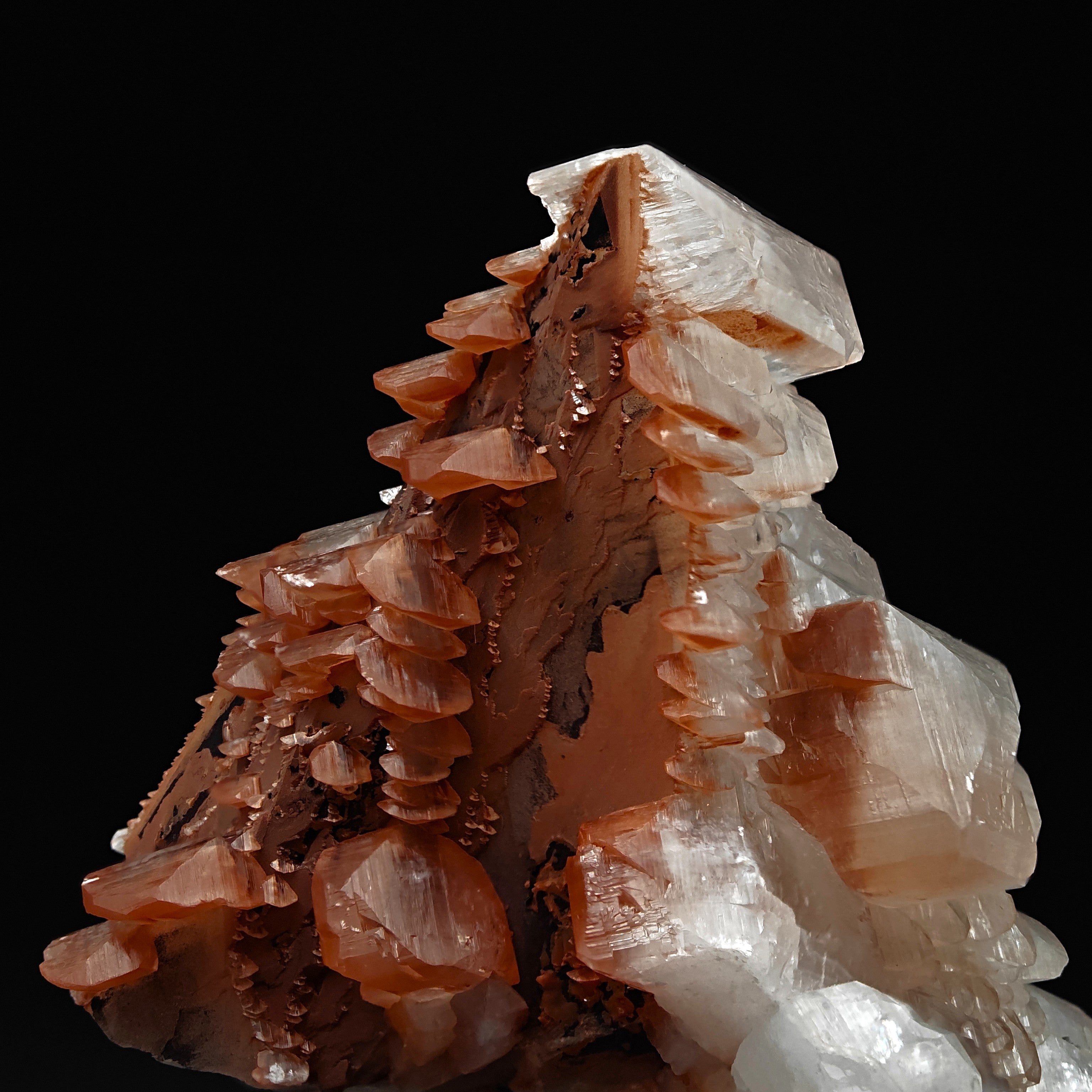 CALCITE & HEMATITE – Pagoda-Style Crystals, Fengjiashan Mine, China