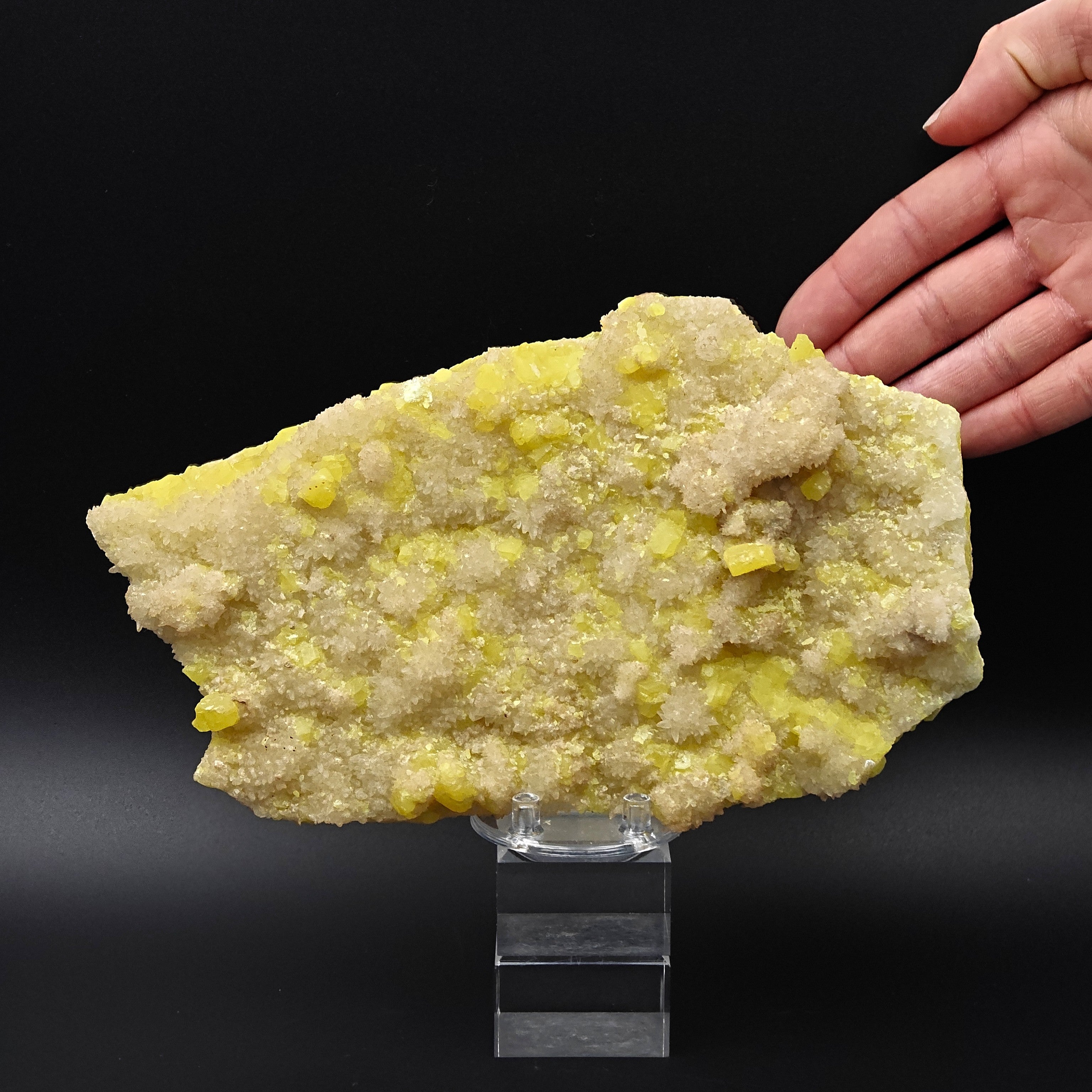 ARAGONITE & SULFUR – Large Bifacial Cluster, Agrigento, Sicily, Italy