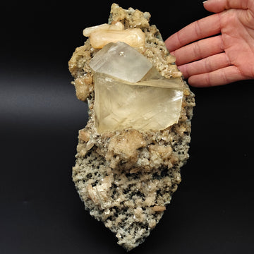 CALCITE & STILBITE – Big Twinned Crystals with Pink Stilbite, Pune, India