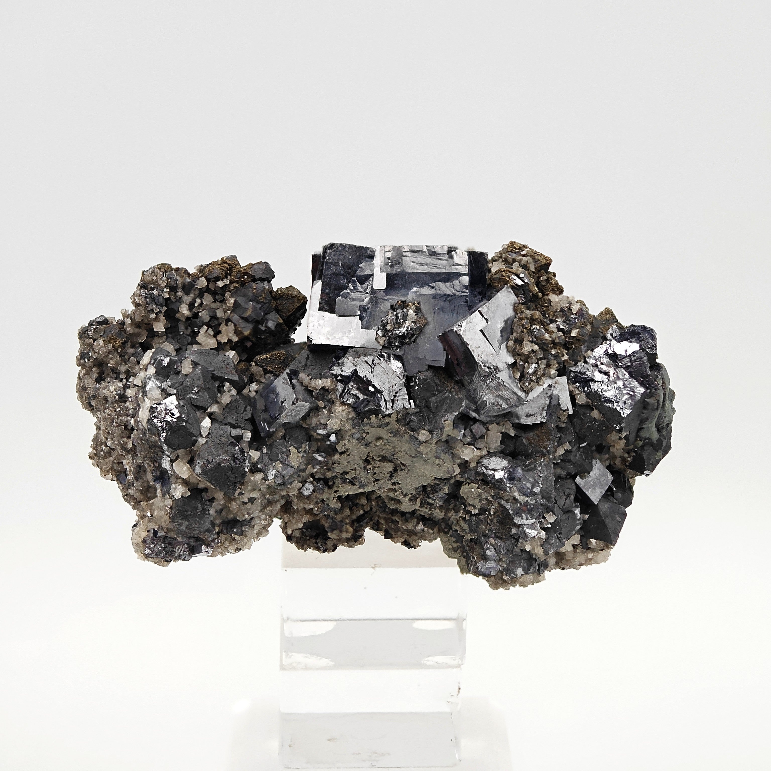 GALENA & CALCITE – Lustrous 2.3cm Cubic Crystals, Sweetwater Mine, Missouri, USA