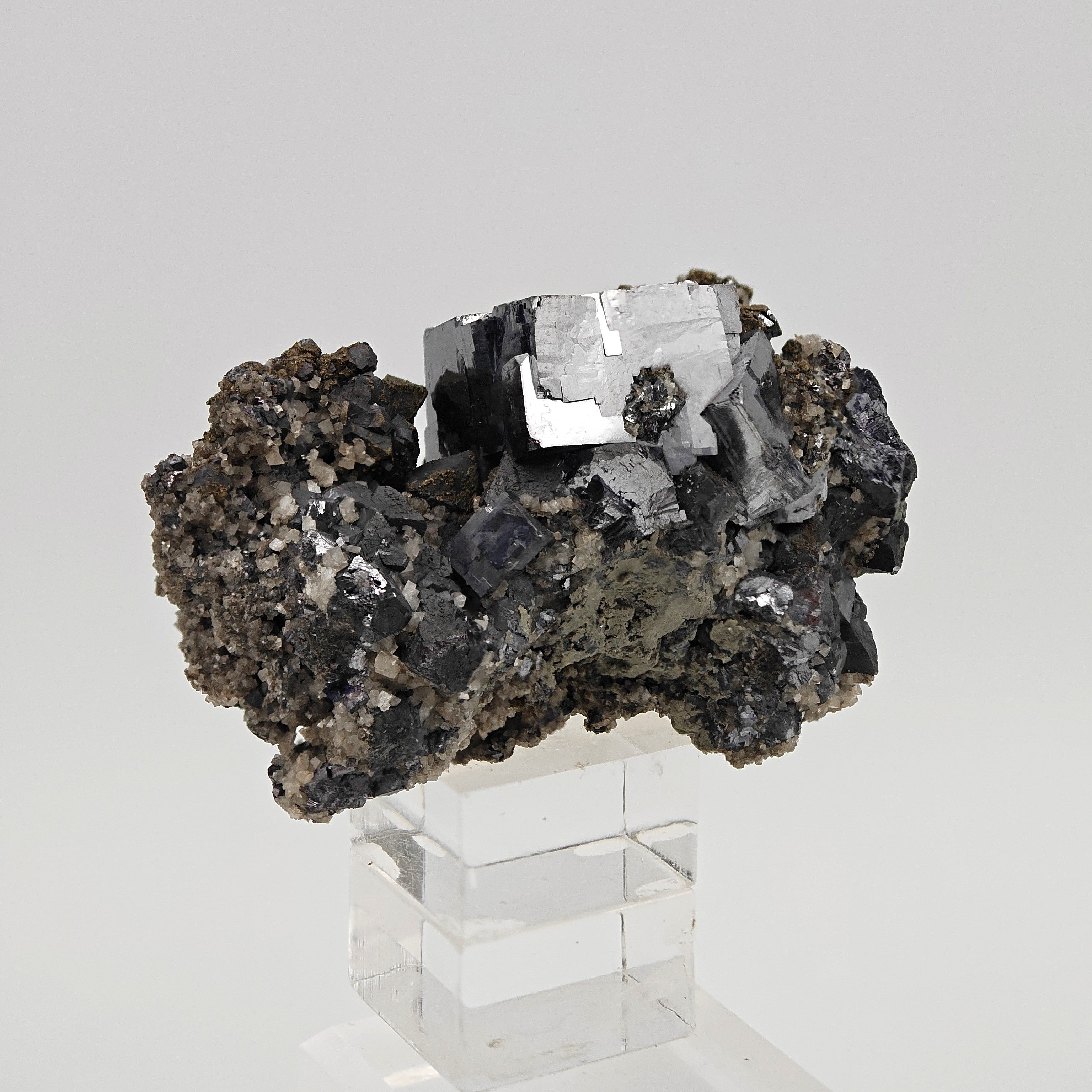 GALENA & CALCITE – Lustrous 2.3cm Cubic Crystals, Sweetwater Mine, Missouri, USA