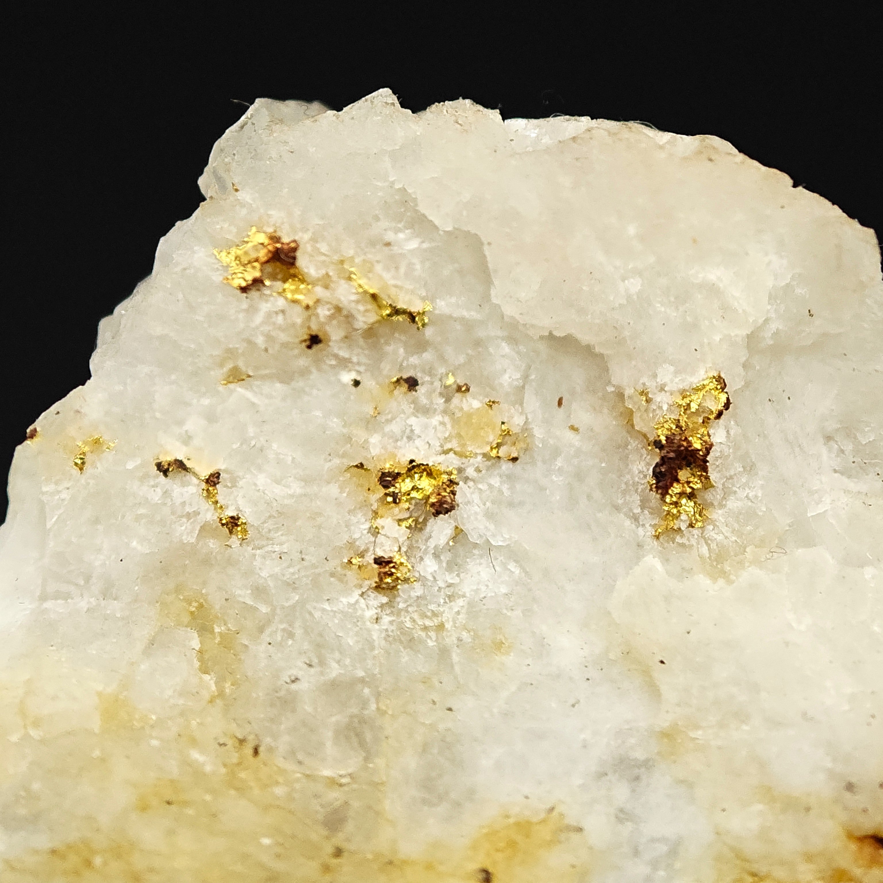 NATIVE GOLD – Yellow Gold Crystals on Quartz, Brusson Mine, Aosta Valley, Italy