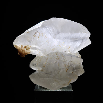 Side view of twinned calcite crystal cluster showing parallel stacking, Sardinia