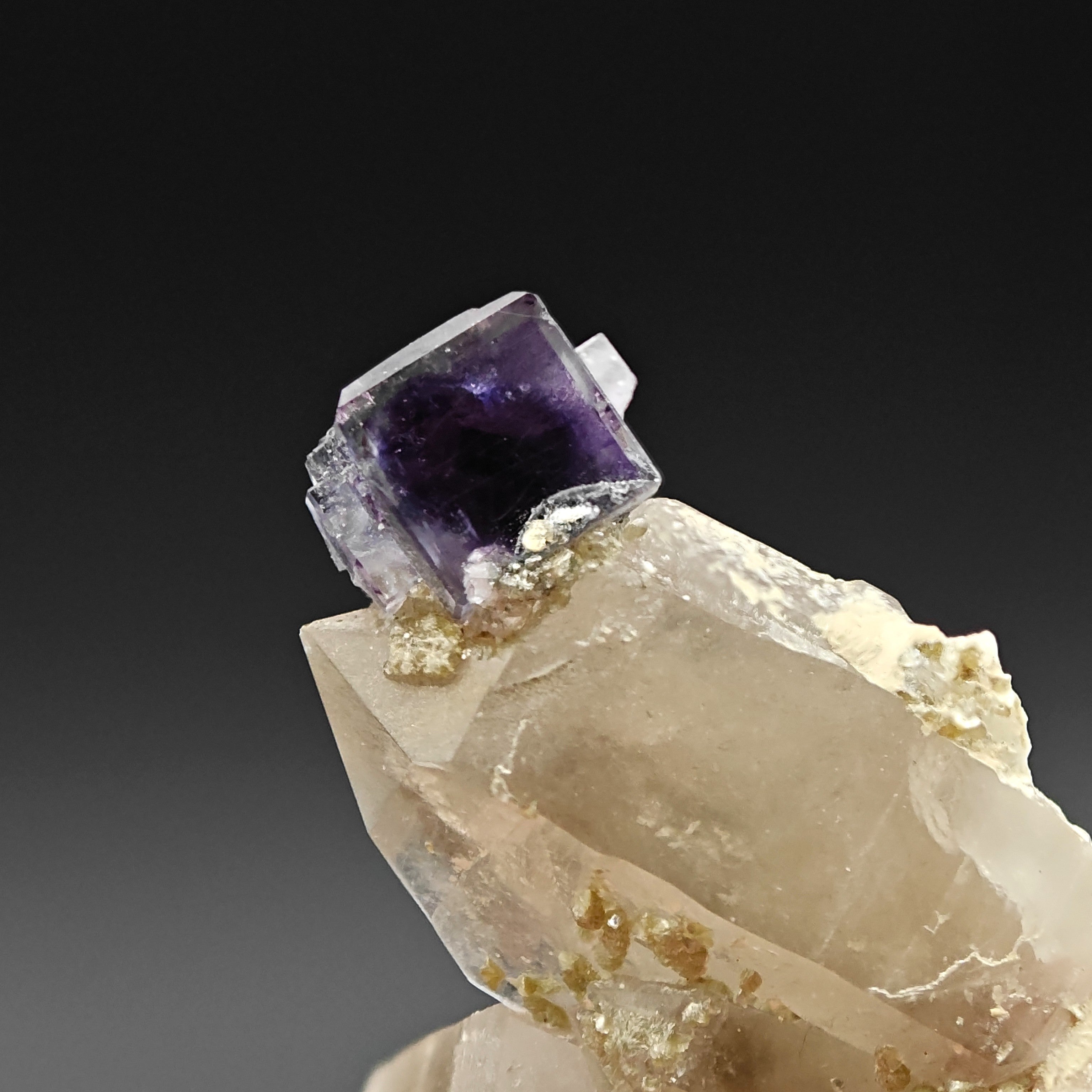 FLUORITE & QUARTZ – Rare Violet Cube on Smoky Quartz, Curino, Italy