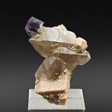 FLUORITE & QUARTZ – Rare Violet Cube on Smoky Quartz, Curino, Italy