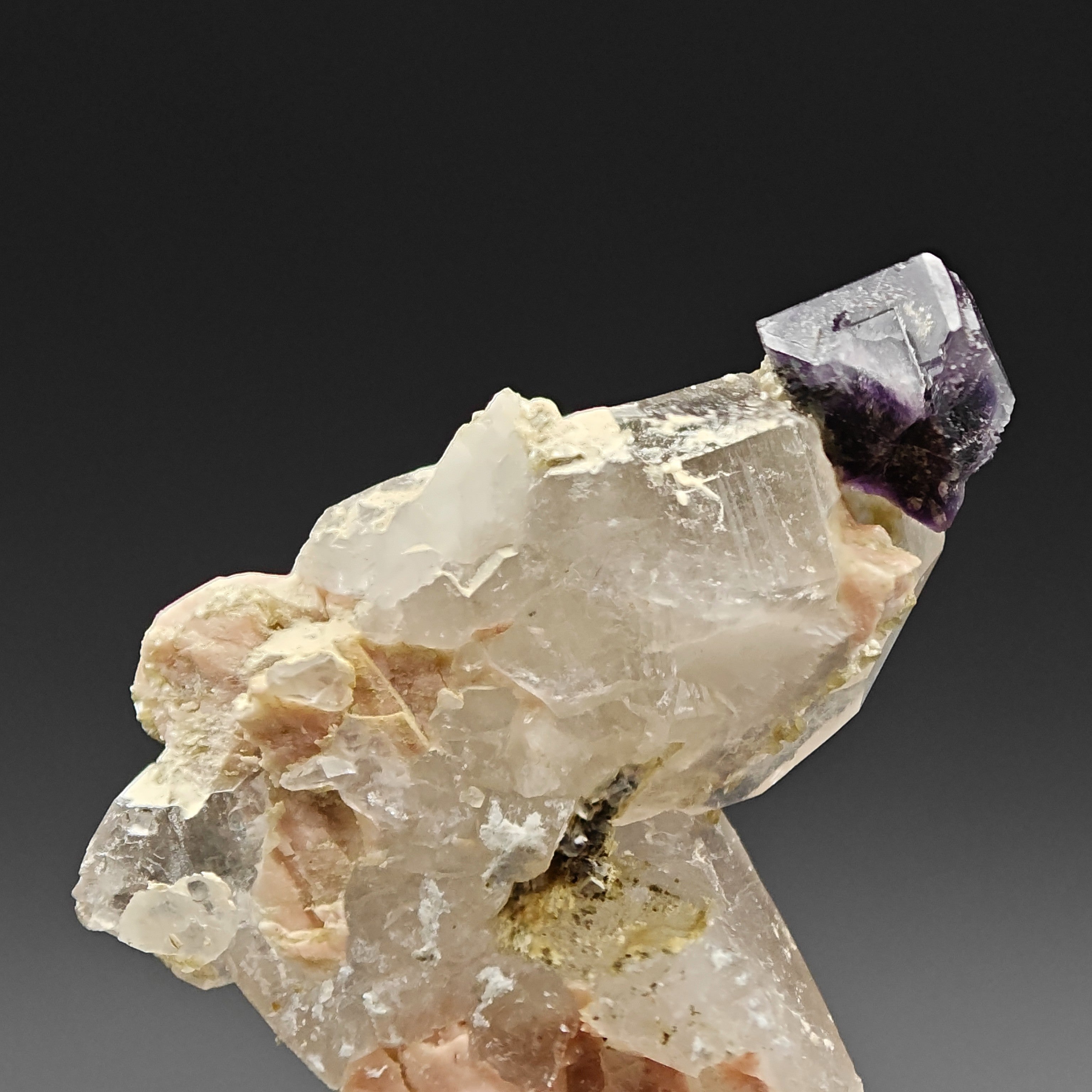 FLUORITE & QUARTZ – Rare Violet Cube on Smoky Quartz, Curino, Italy
