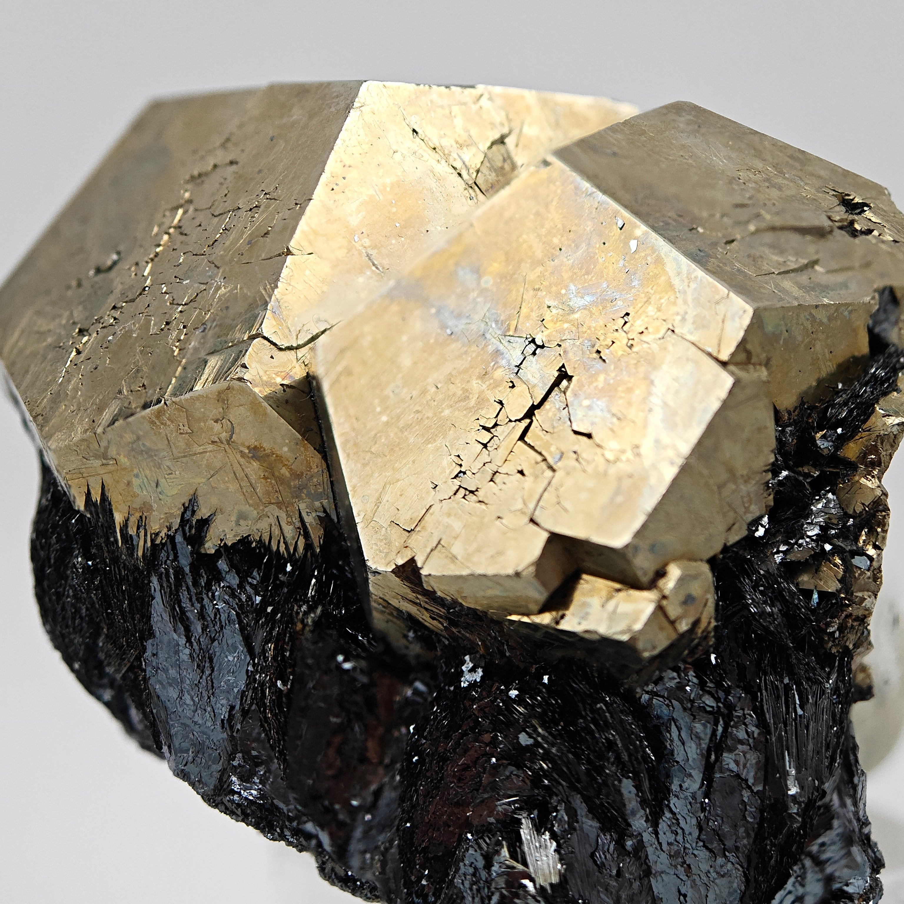 PYRITE & HEMATITE – Two Gold Pentagonal Dodecahedrons from Rio Marina, Elba