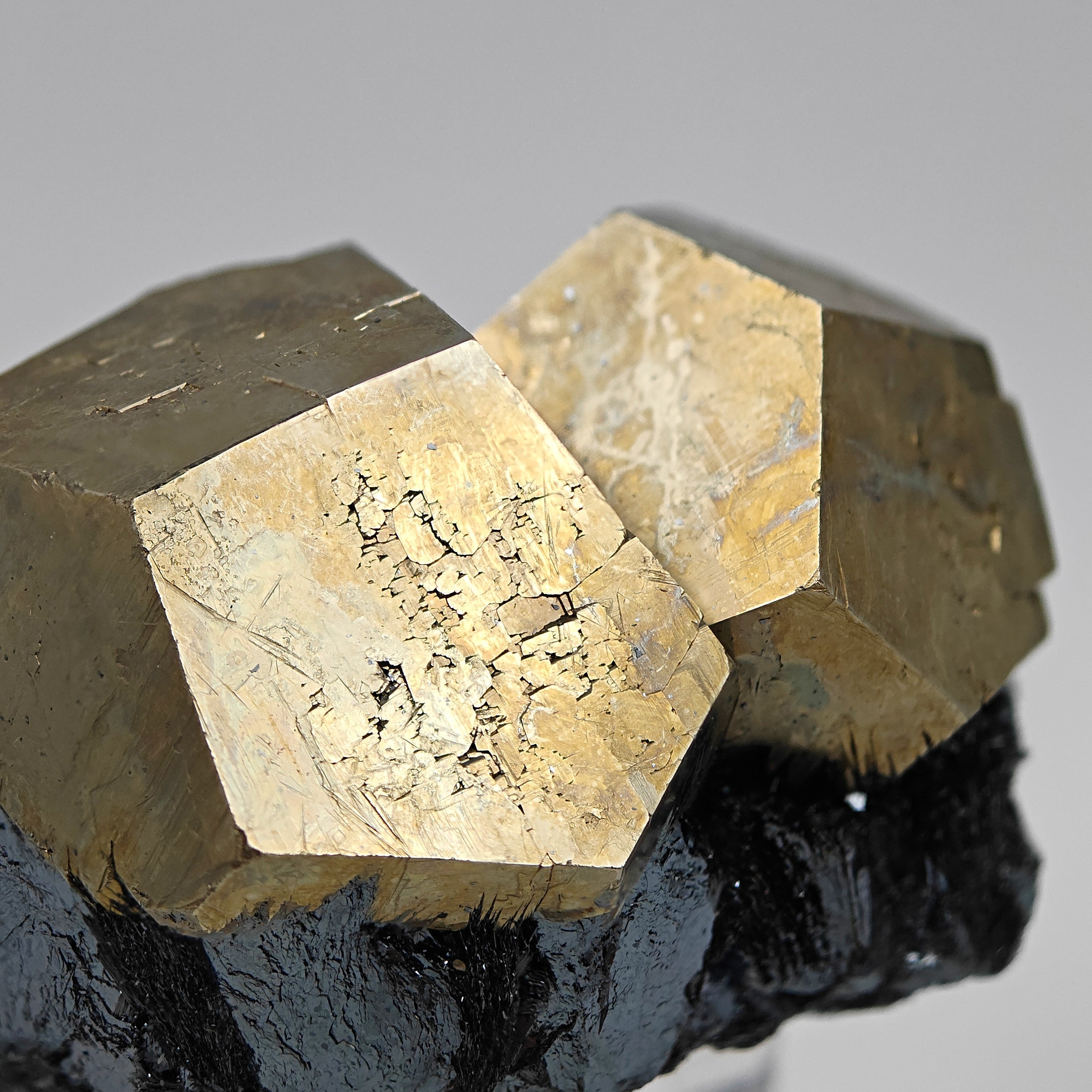 PYRITE & HEMATITE – Two Gold Pentagonal Dodecahedrons from Rio Marina, Elba