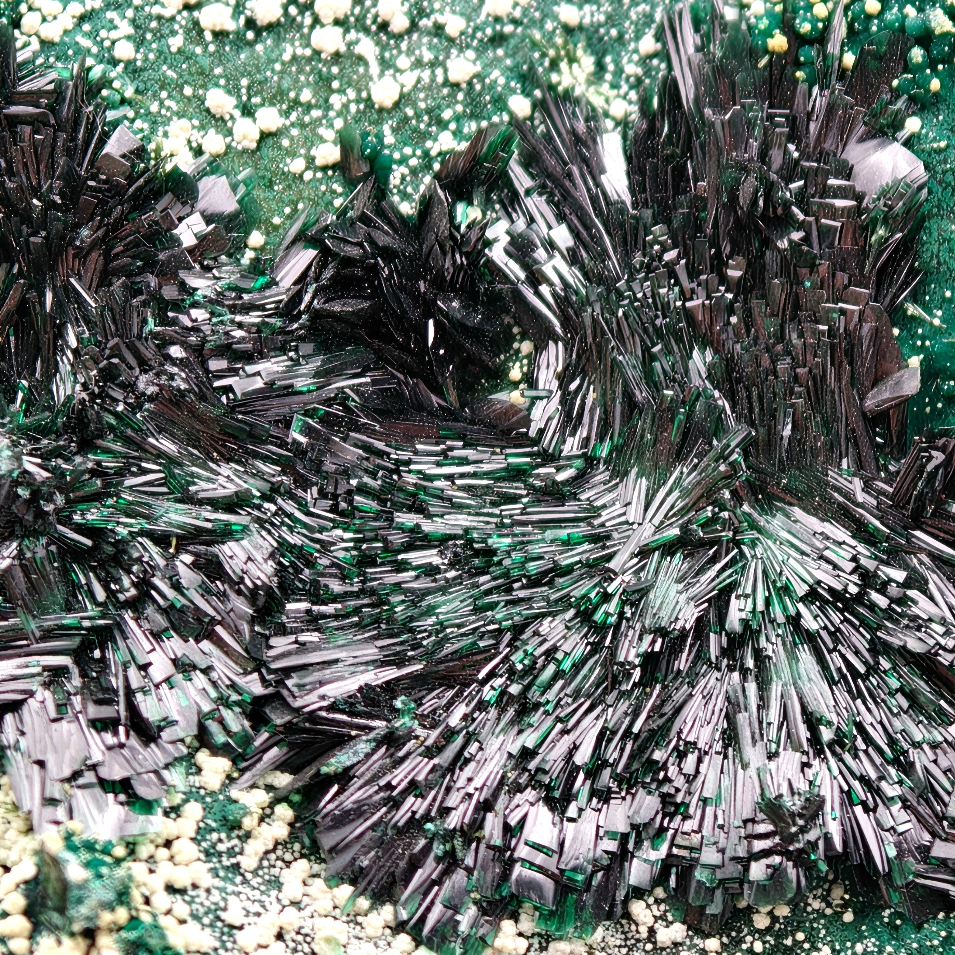 ATACAMITE – Rare Green Rays with Halloysite & Pseudomalachite, Atacama, Chile
