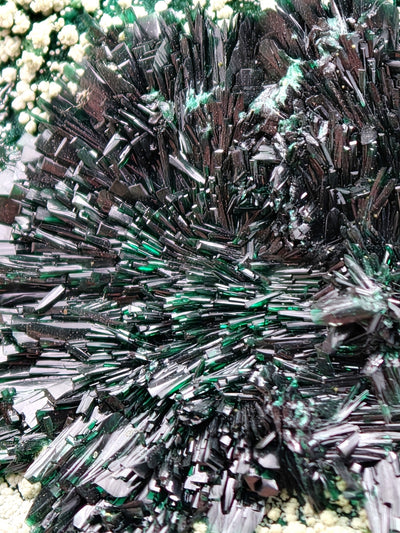 Macro view of prismatic Atacamite crystals showing lustrous faces
