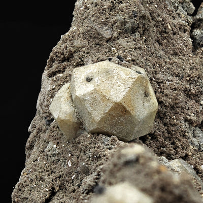 Single leucite trapezohedron crystal with adjacent smaller crystal, Roccamonfina, Campania