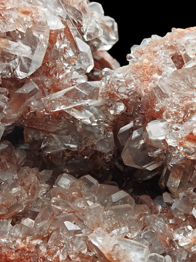 Close-up of interlocking Celestine crystals with orange matrix highlights, Turkmenistan