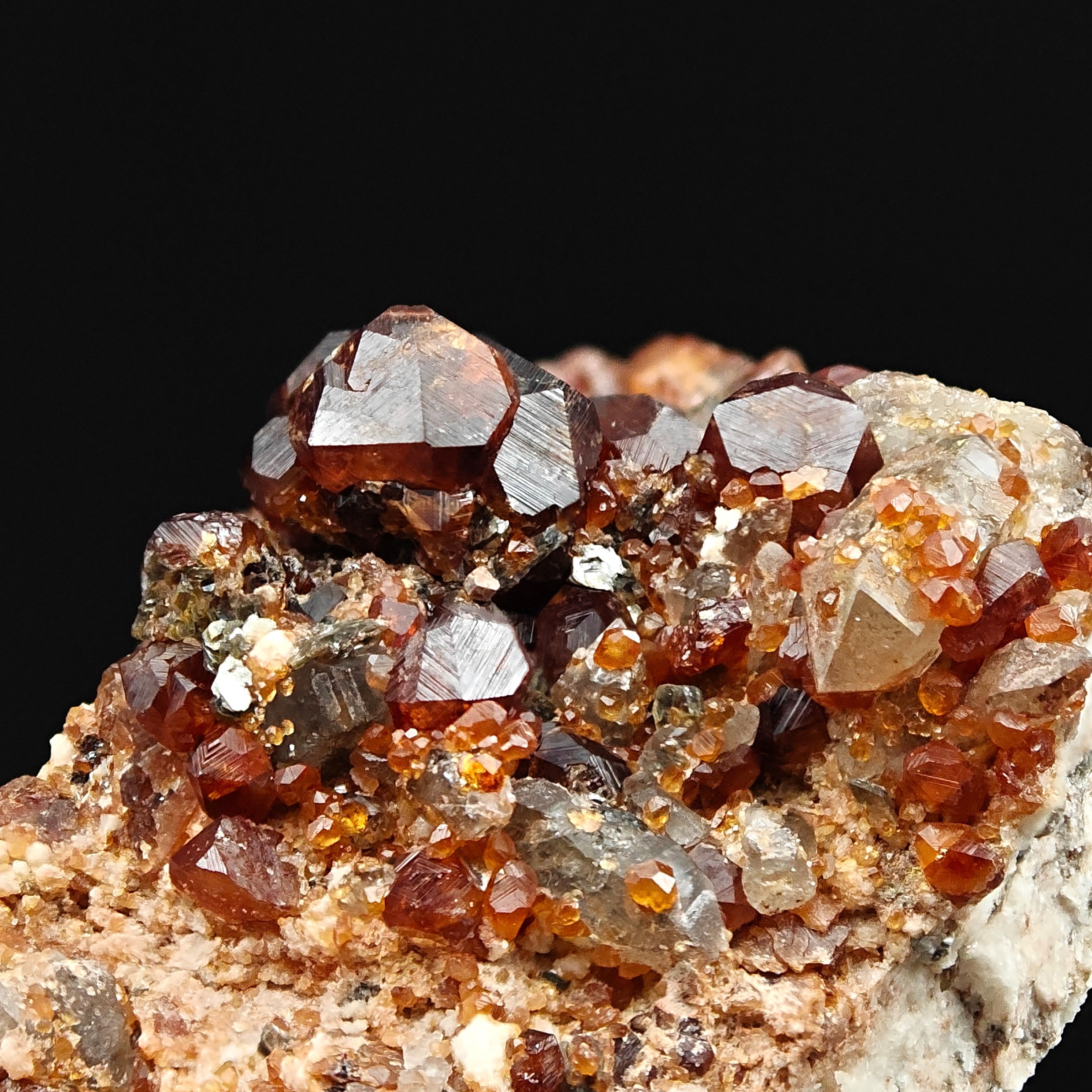 SPESSARTINE & QUARTZ – Deep Red-Orange Crystals, Wushan Mine, Fujian, China