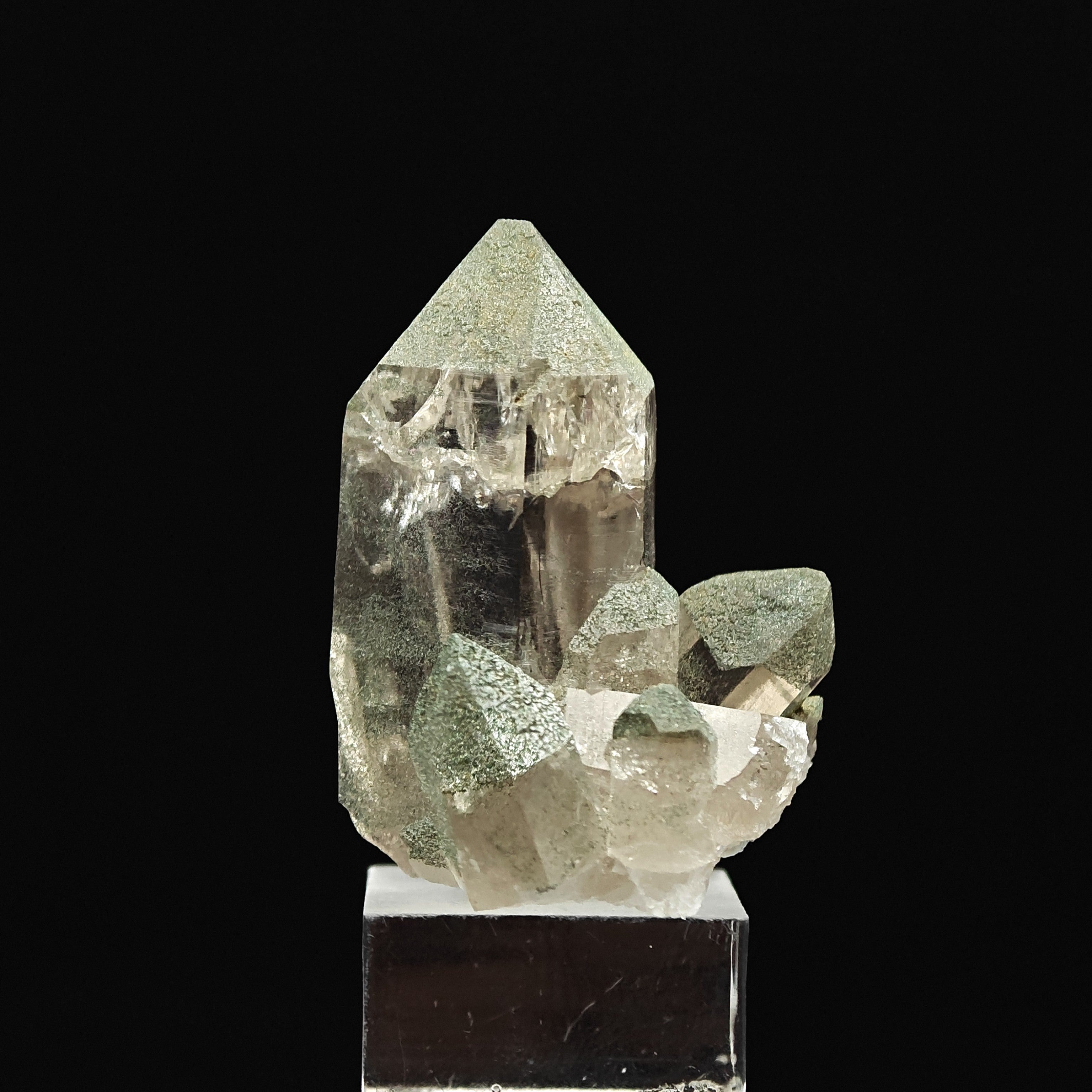SMOKY QUARTZ & CHLORITE – Green Crystal Cluster, Oberaar Glacier, Switzerland