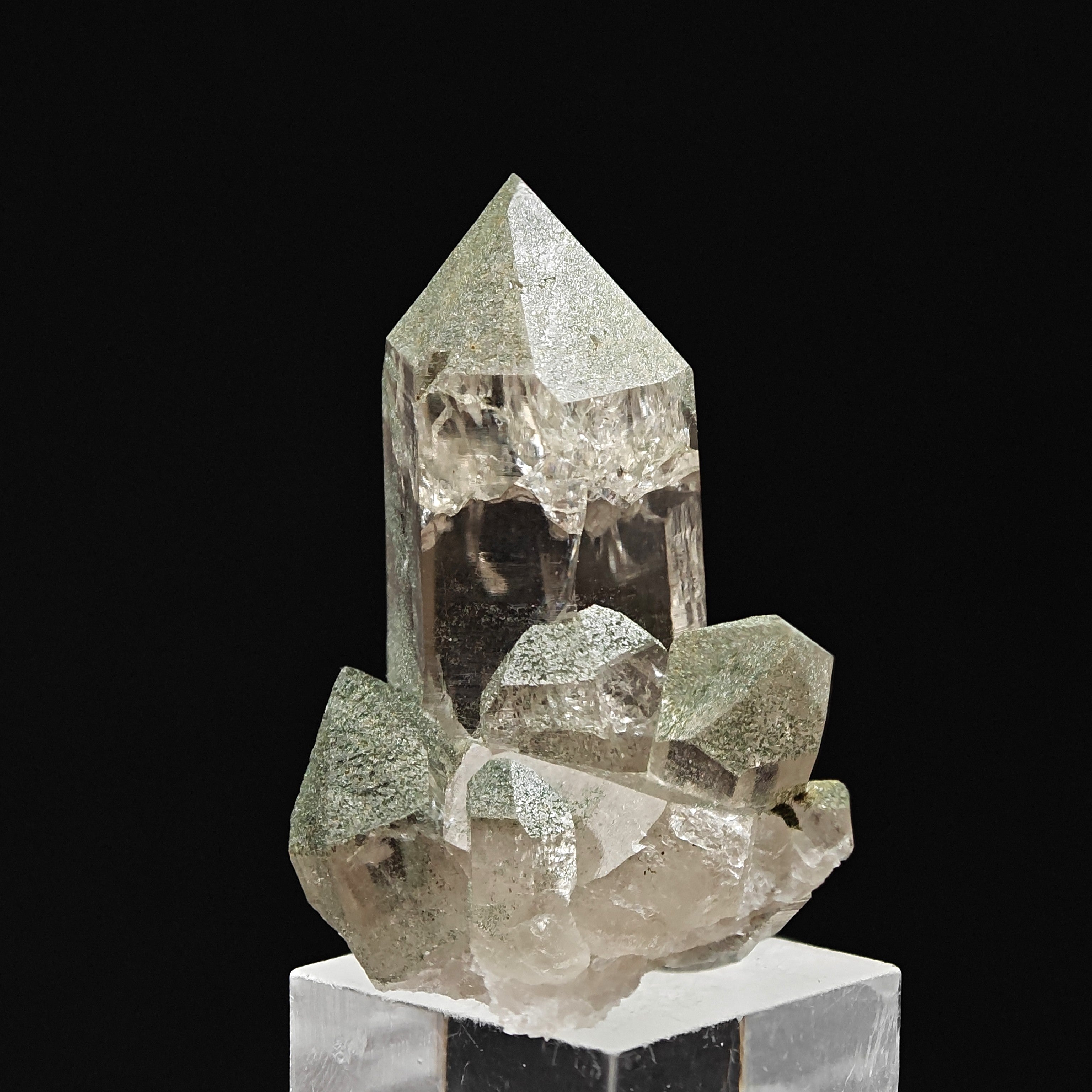 SMOKY QUARTZ & CHLORITE – Green Crystal Cluster, Oberaar Glacier, Switzerland