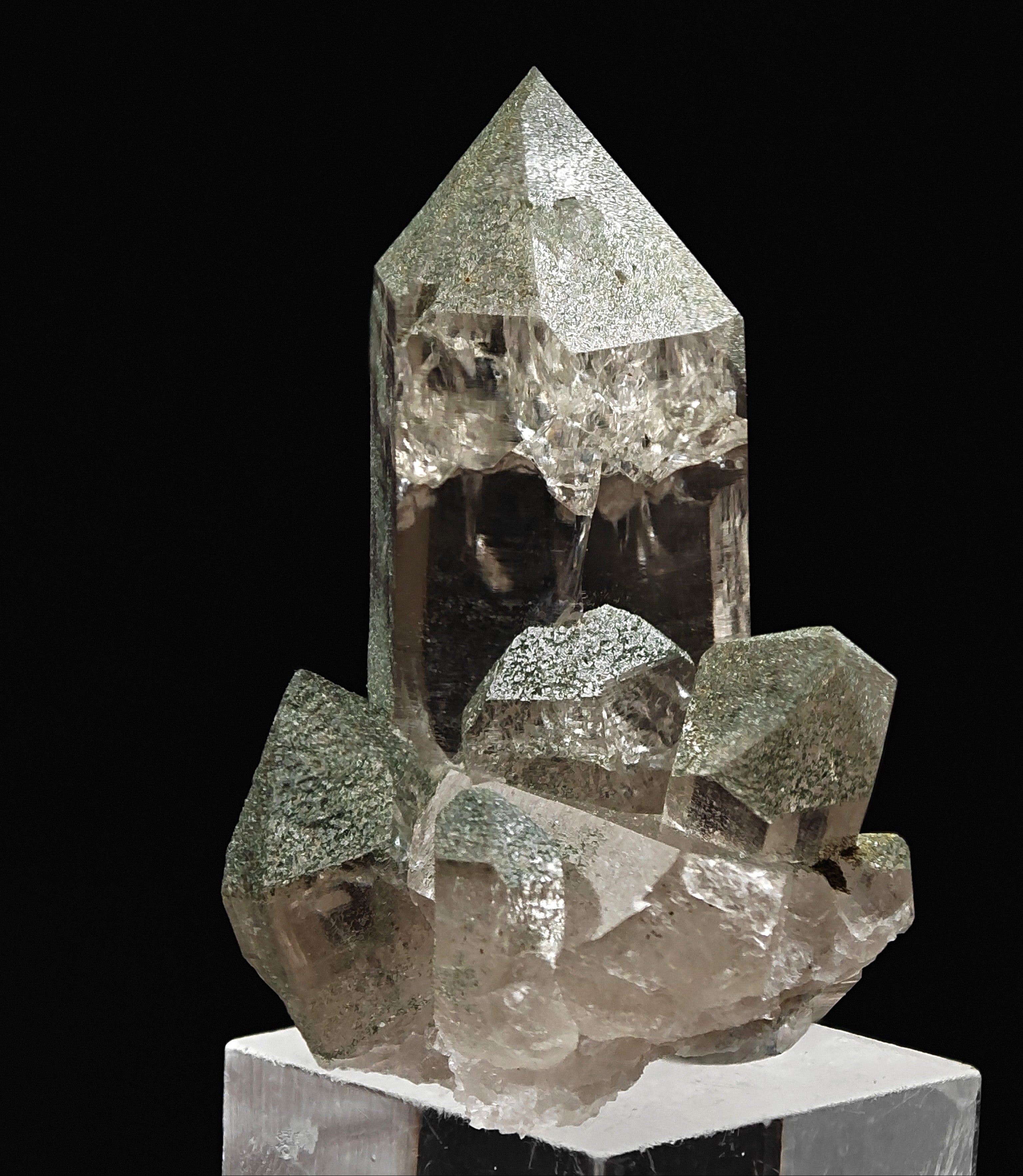 SMOKY QUARTZ & CHLORITE – Green Crystal Cluster, Oberaar Glacier, Switzerland