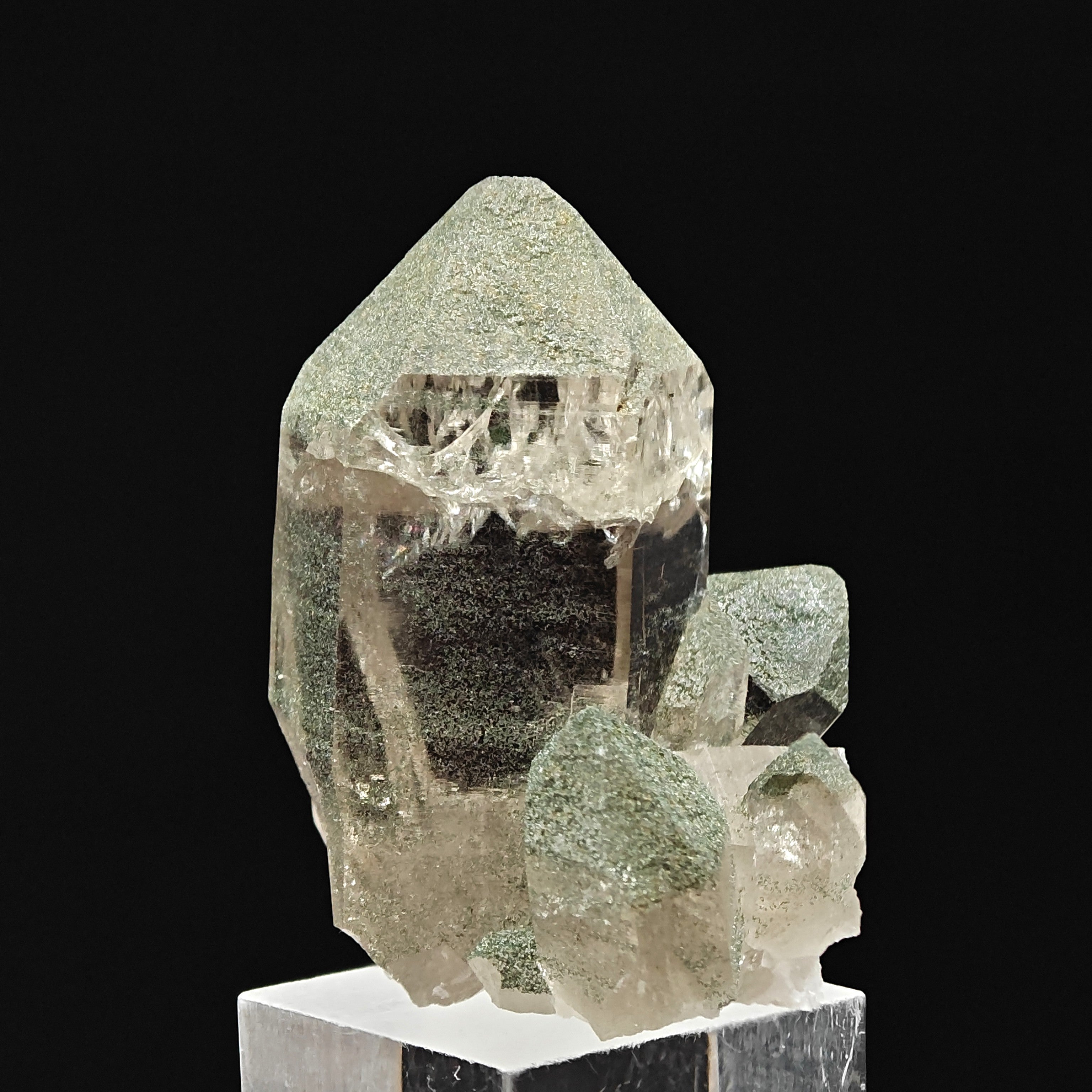 SMOKY QUARTZ & CHLORITE – Green Crystal Cluster, Oberaar Glacier, Switzerland