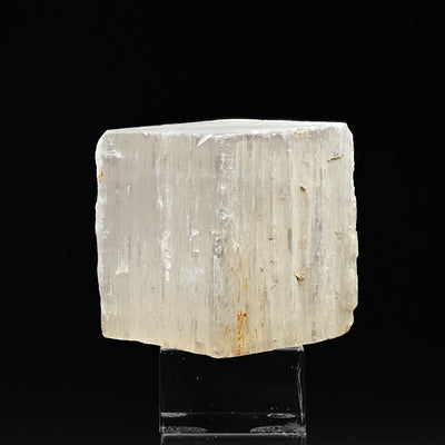 Front view of lustrous white Gypsum crystal with striated faces, Midelt Province