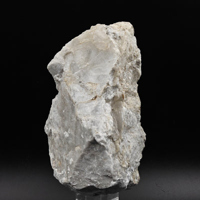 Full view of gypsum selenite crystal mounted on display stand